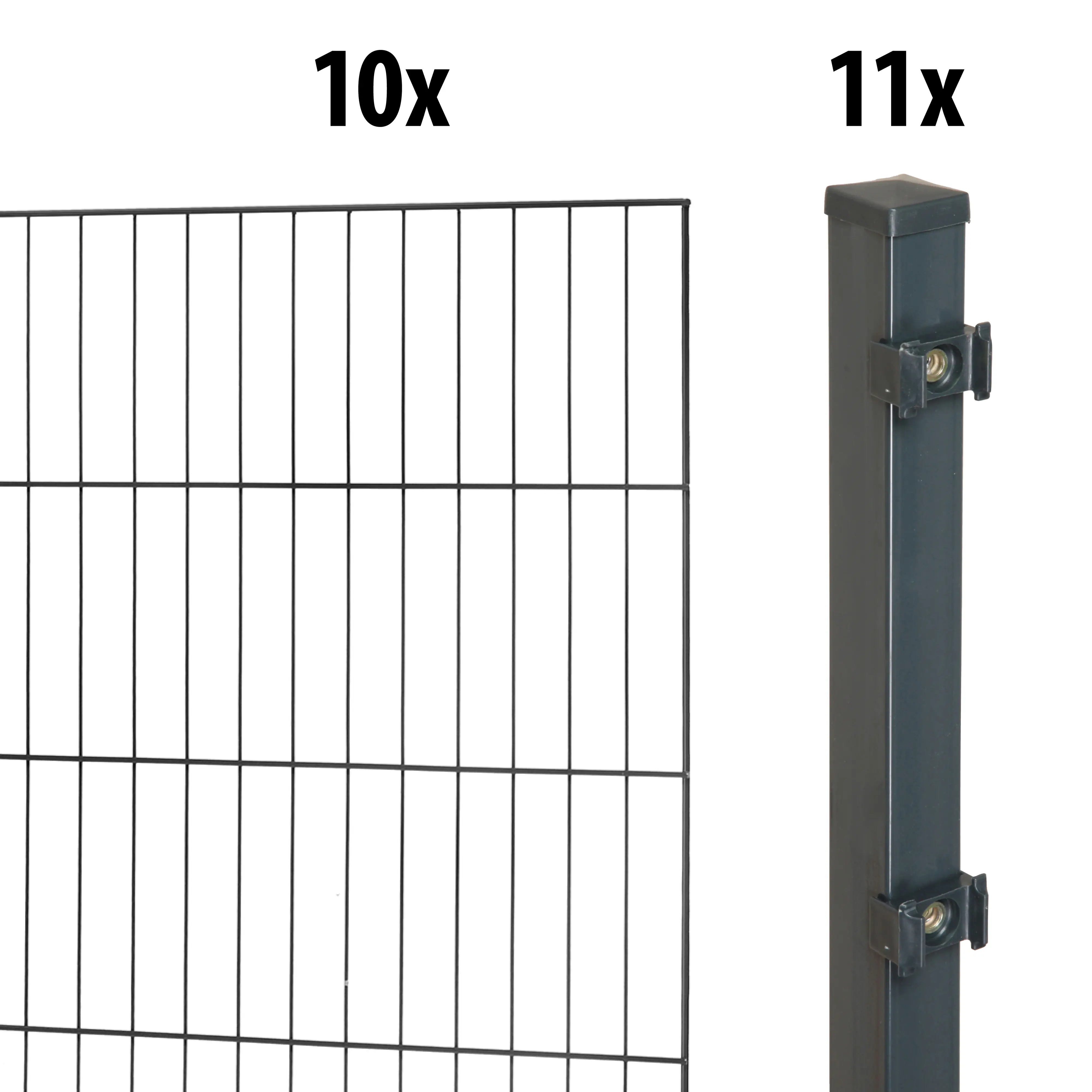Floraworld Einstabmatten-Zaun Set Classic 20 m 200 x 75 cm inkl. 11 Pfosten 125 x 4 cm anthrazit