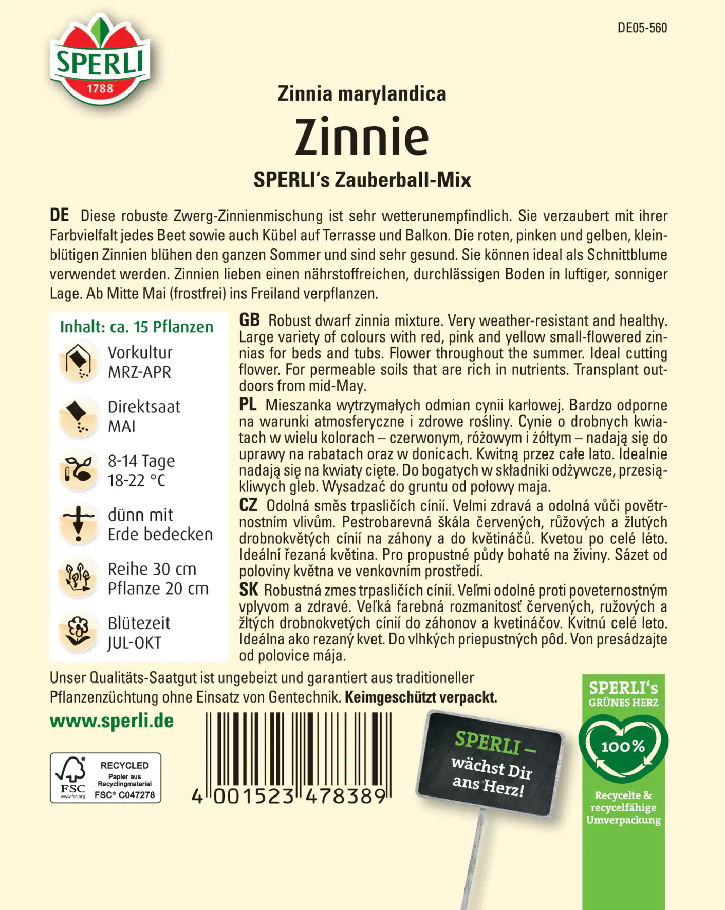 Sperli Zinnie SPERLI's Zauberball-Mix