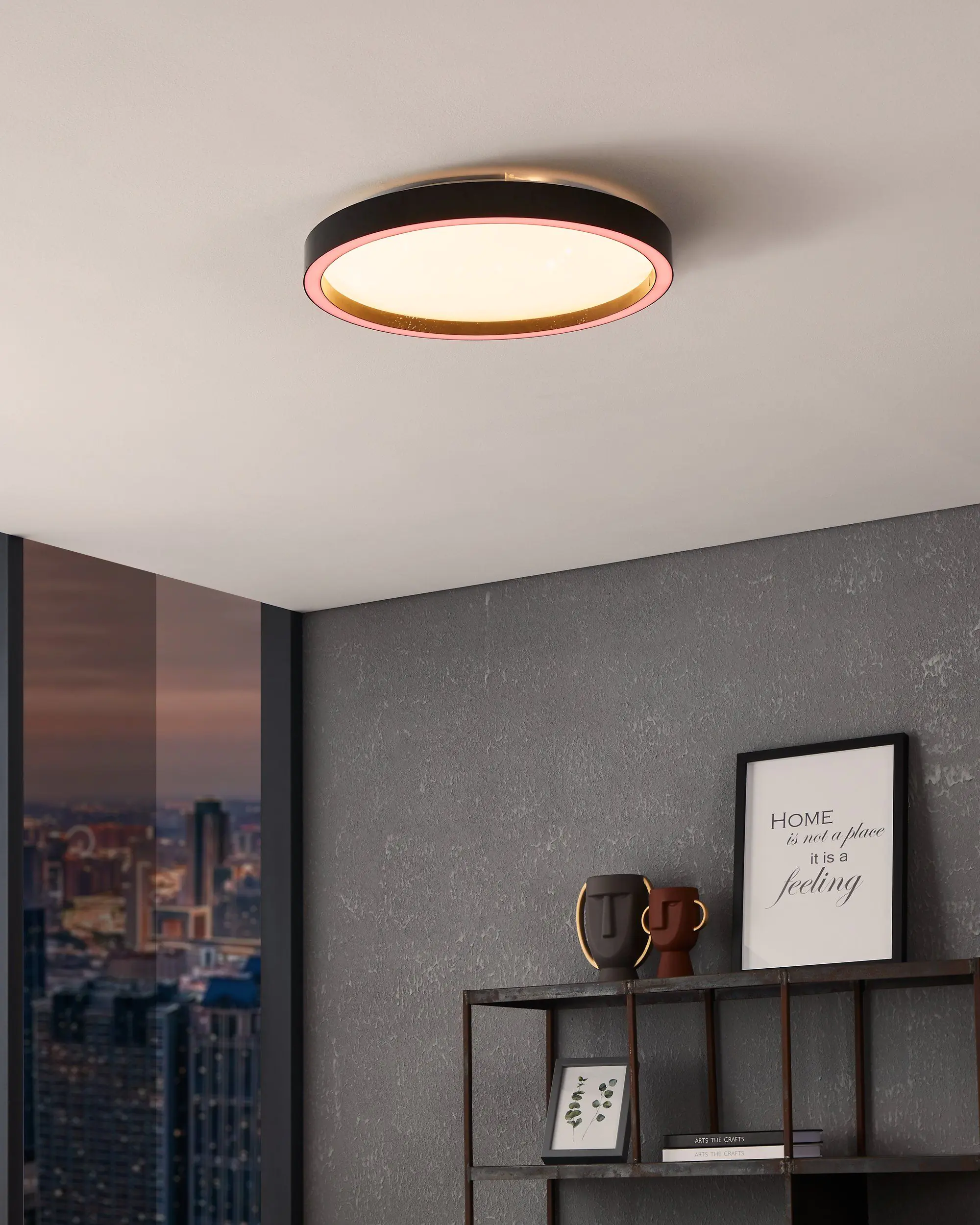 Eglo Connect LED Deckenleuchte Montemorelos-Z schwarz Ø 42 cm mit Kristalleffekt