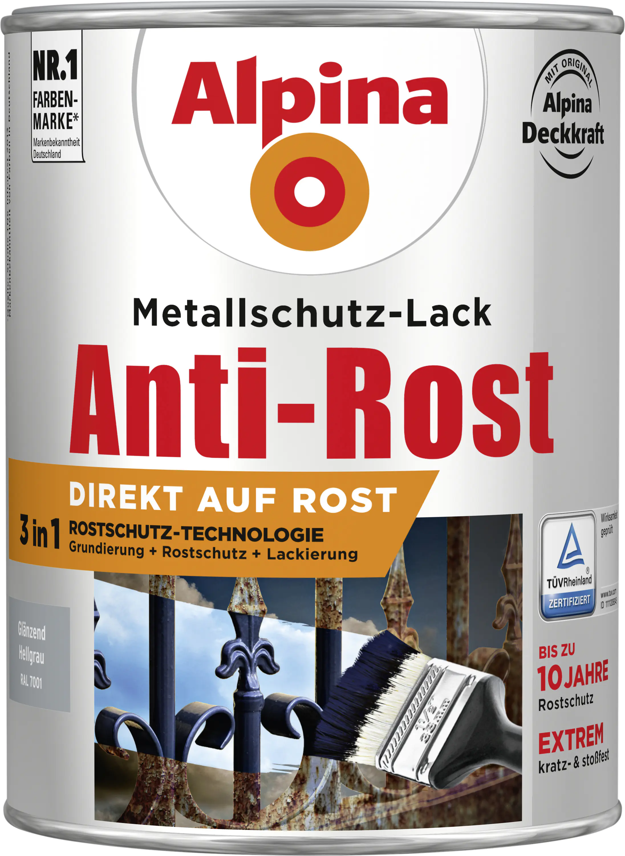 Alpina Metallschutz-Lack Anti-Rost 2,5 L hellgrau glänzend