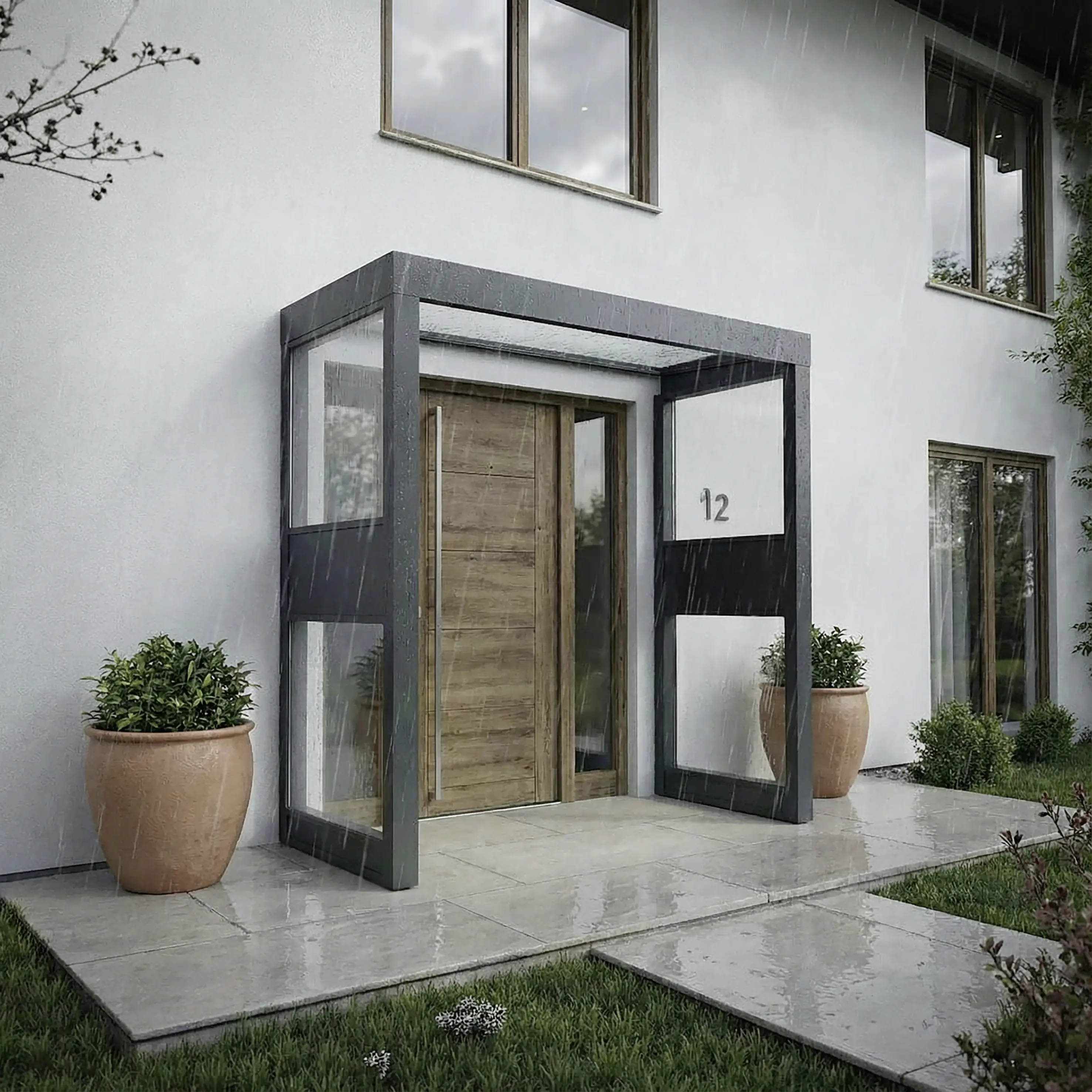 Canopia Vordach Sophia 160 x 95 cm Klar grau + 2 Seitenteile 