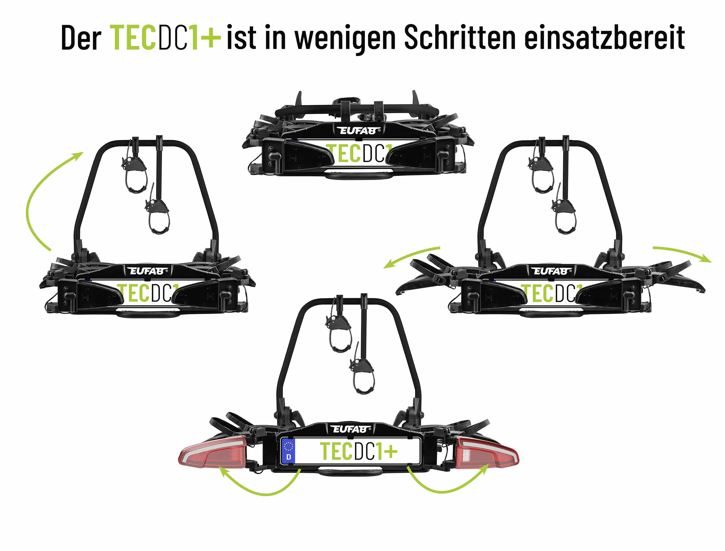 EUFAB Fahrradträger TECDC1+ LED für 2 Fahrräder und große Heckklappen komplett vormontiert