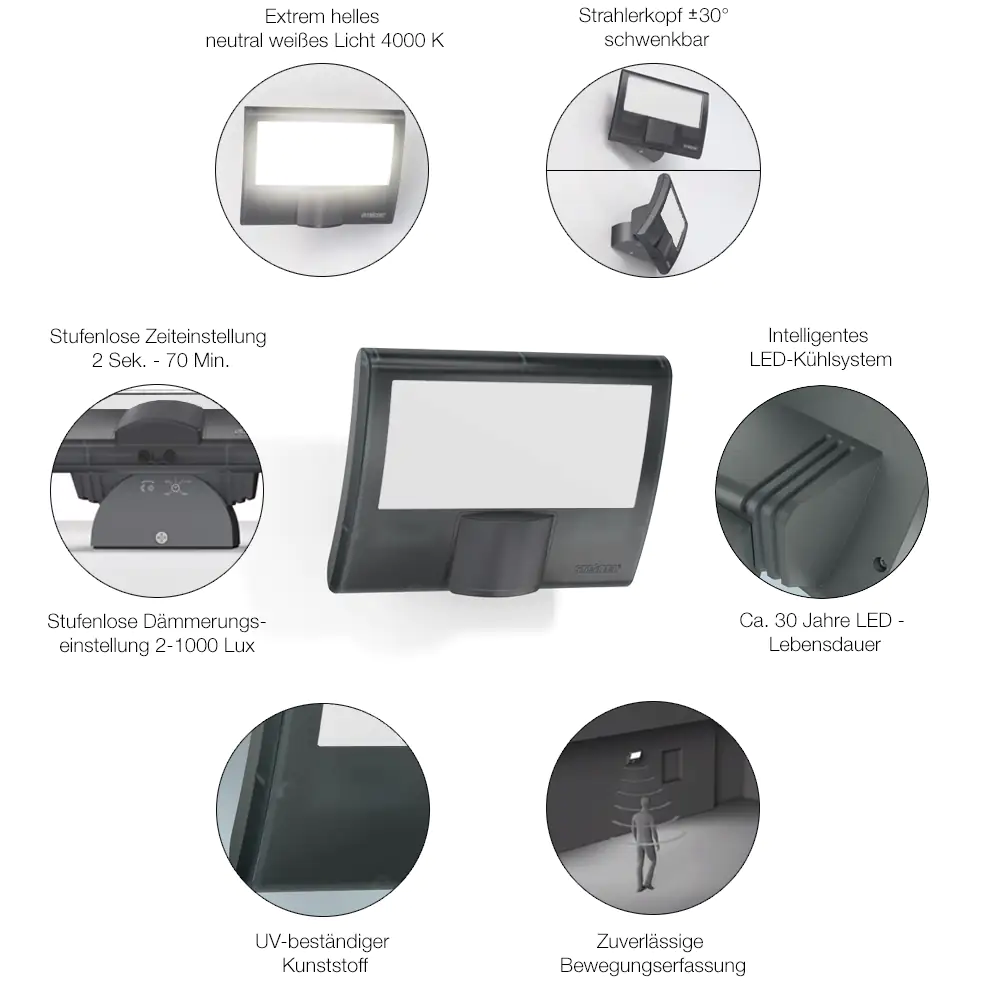 Steinel Strahler XLED Home curved S Anthrazit mit Bewegungsmelder, Sensor