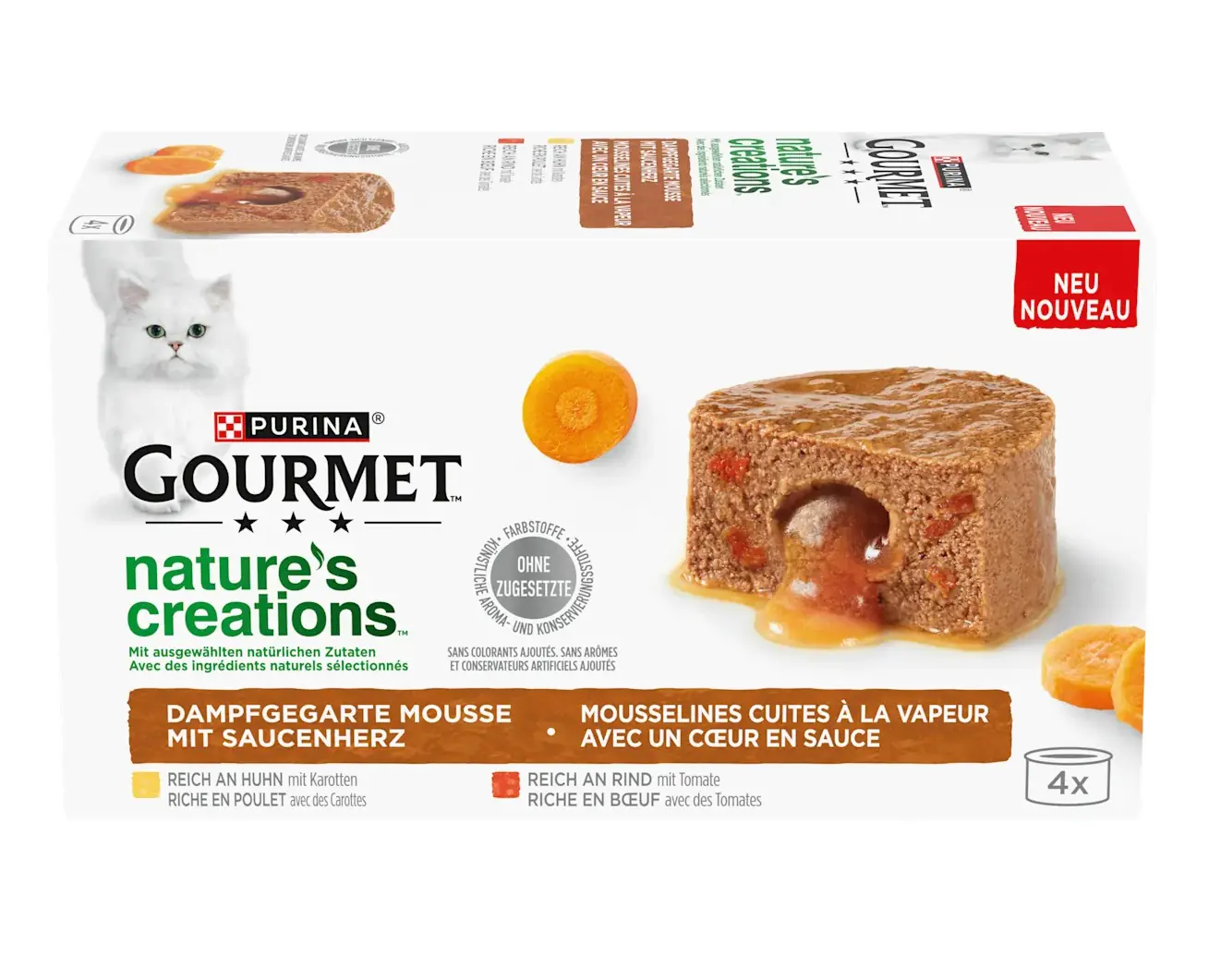 Gourmet Nature's Creations Katzennassfutter Adult 4 x 85 g Rind mit Tomate & Huhn mit Karotten