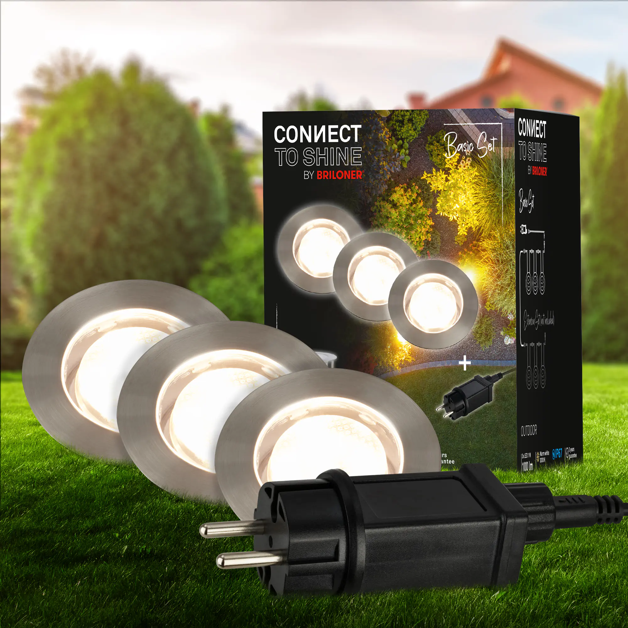 Briloner LED Außen-Bodenstrahler Padouk Connect to Shine 3er Starterset 3x1W warmweiß
