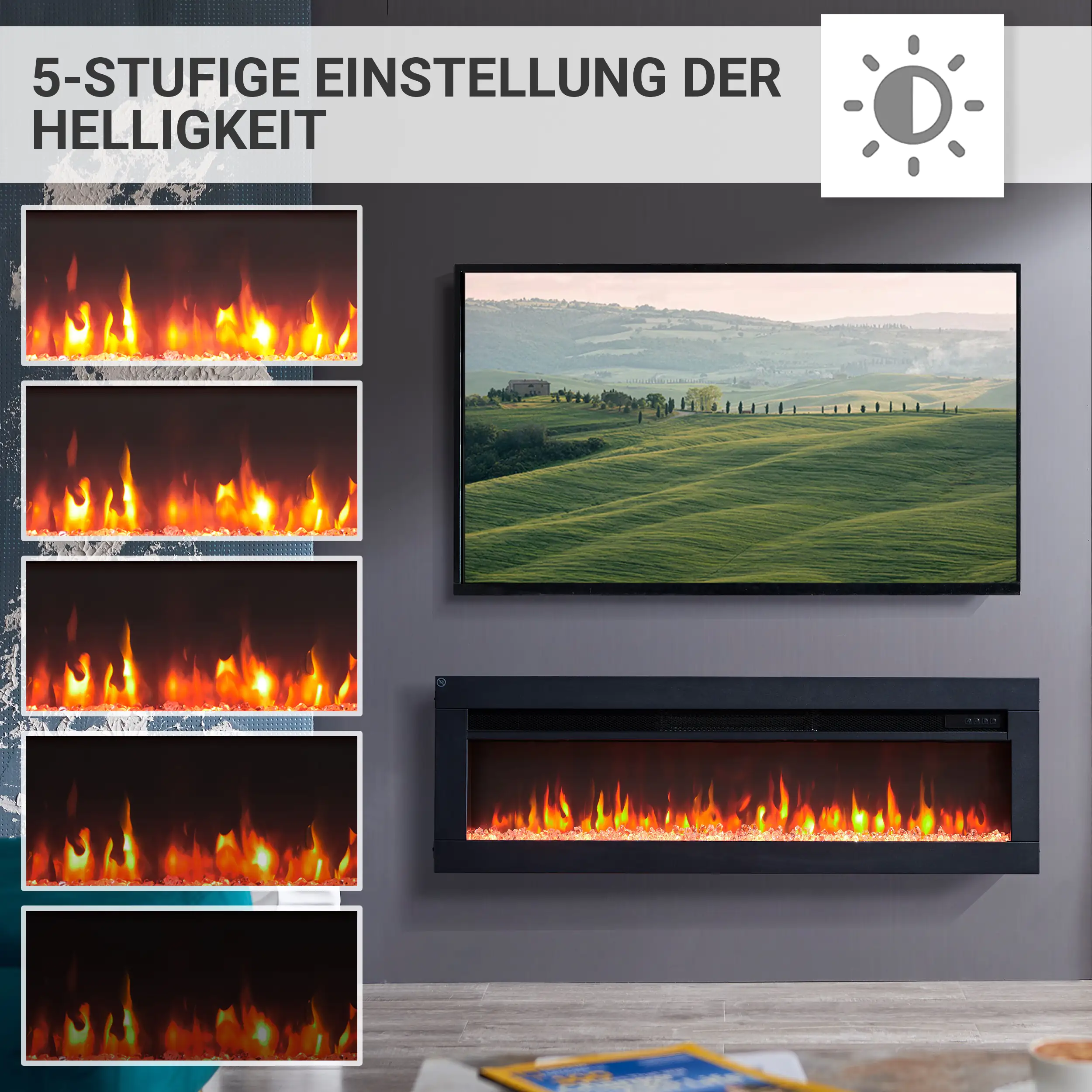 Balderia Elektrokamin schwarz Agnes 40" 1000/1800 Watt 33 x 102 cm