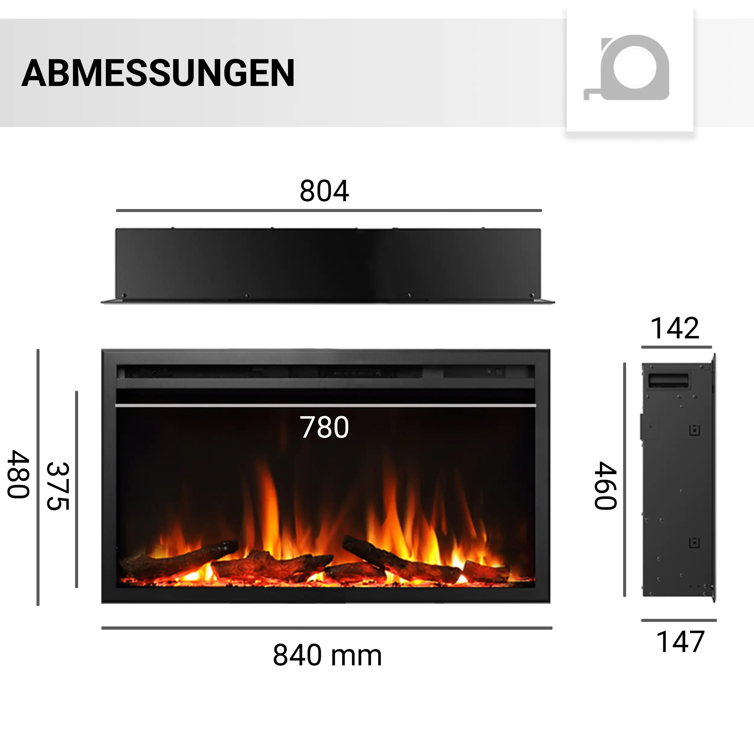 Balderia Elektrokamin schwarz Athena 36 1000/1500 Watt 49,5 x 92,8 cm