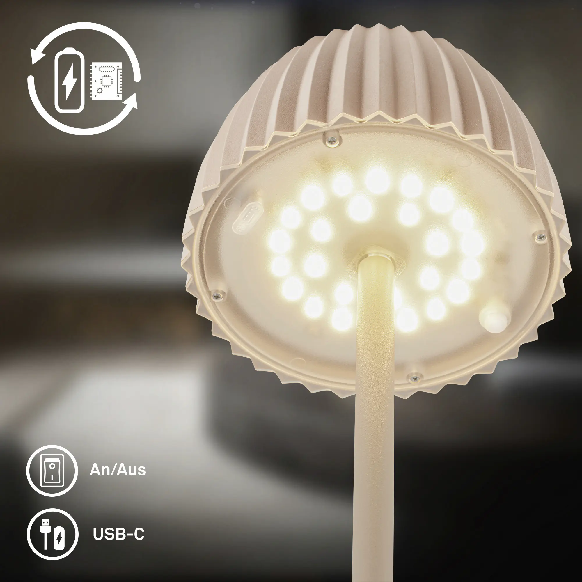 Briloner LED-Stehleuchte Riffle mit Akku beige dimmbar