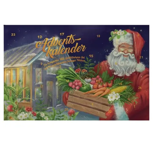 Saatgut Adventskalender mit komplettem Mini Gewächshaus Set