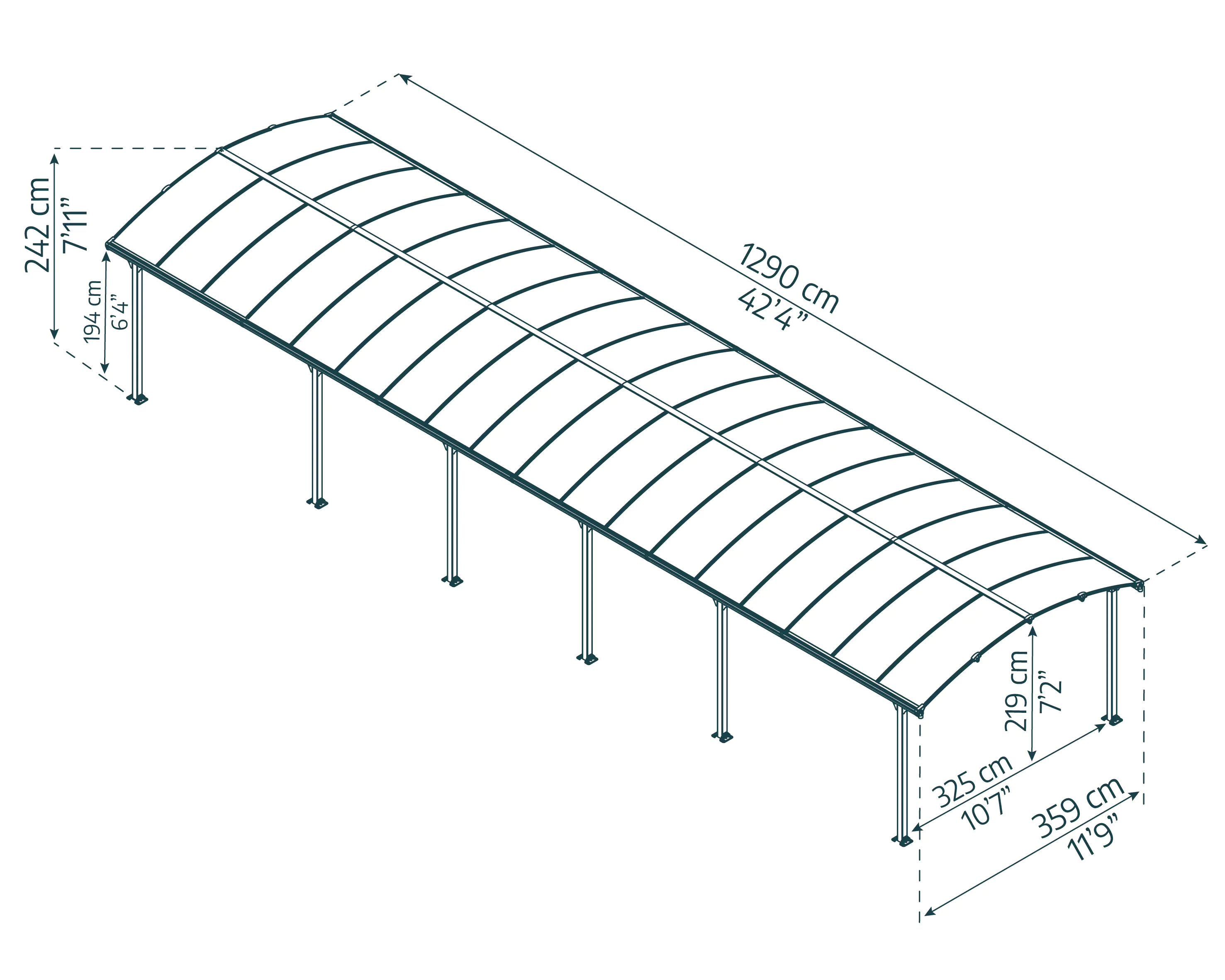 Canopia Carport Arcadia 12700 1290 x 359 x 242 cm (L x B x H)