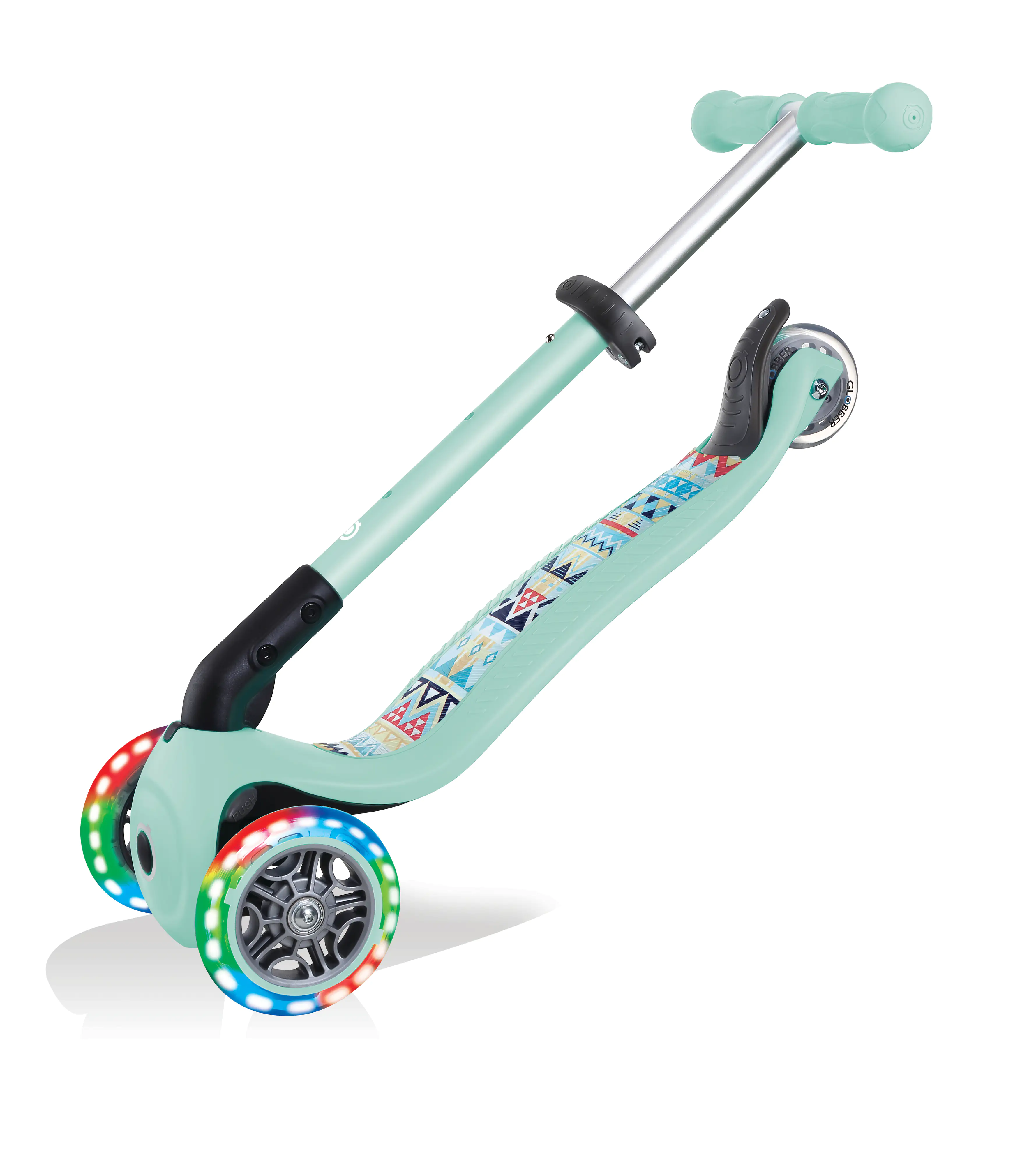 Globber Scooter Junior Foldable Lights mint-Tribal mit Leuchtrollen