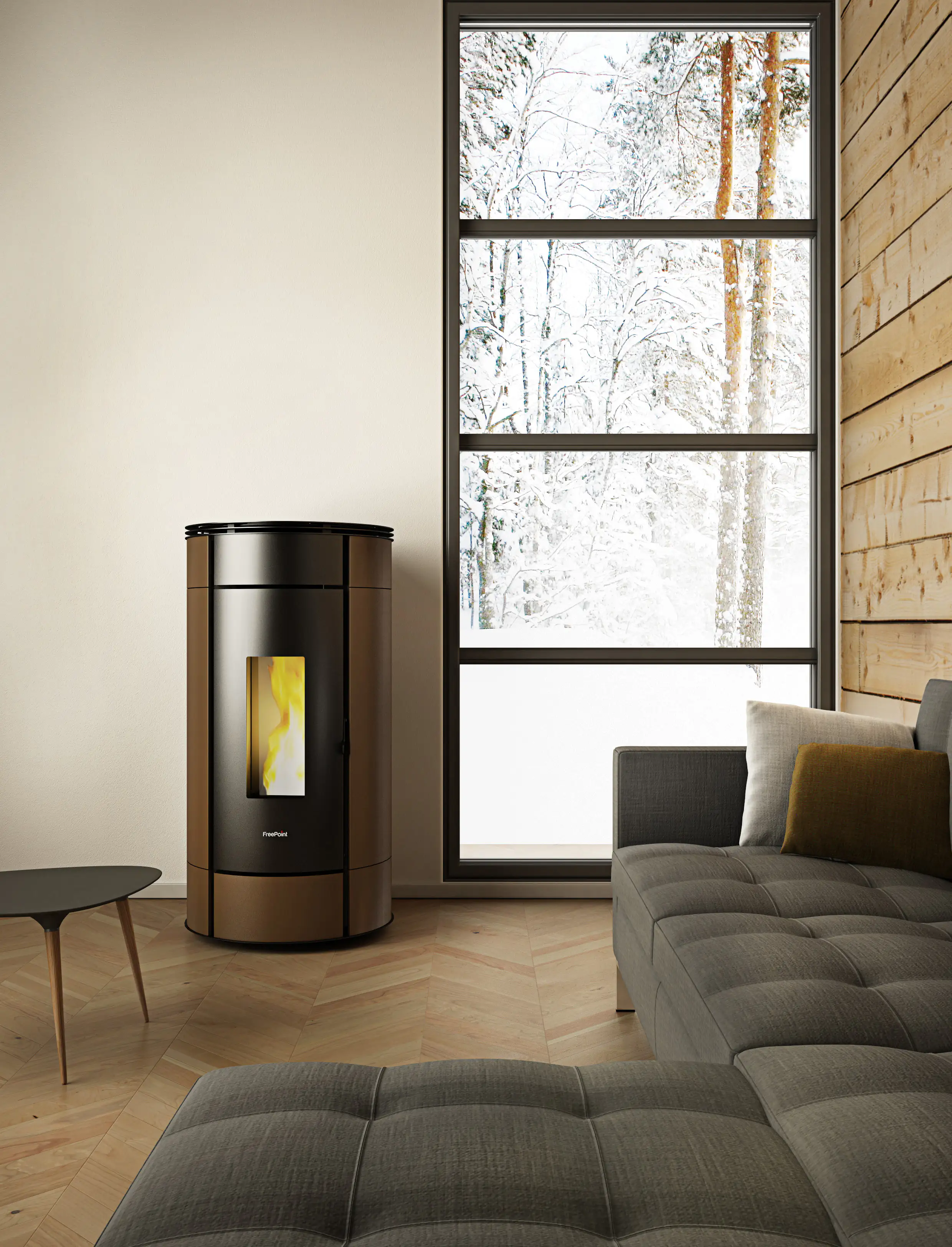 FreePoint Pelletofen Globe Stahl 10,5 kW schwarz-braun