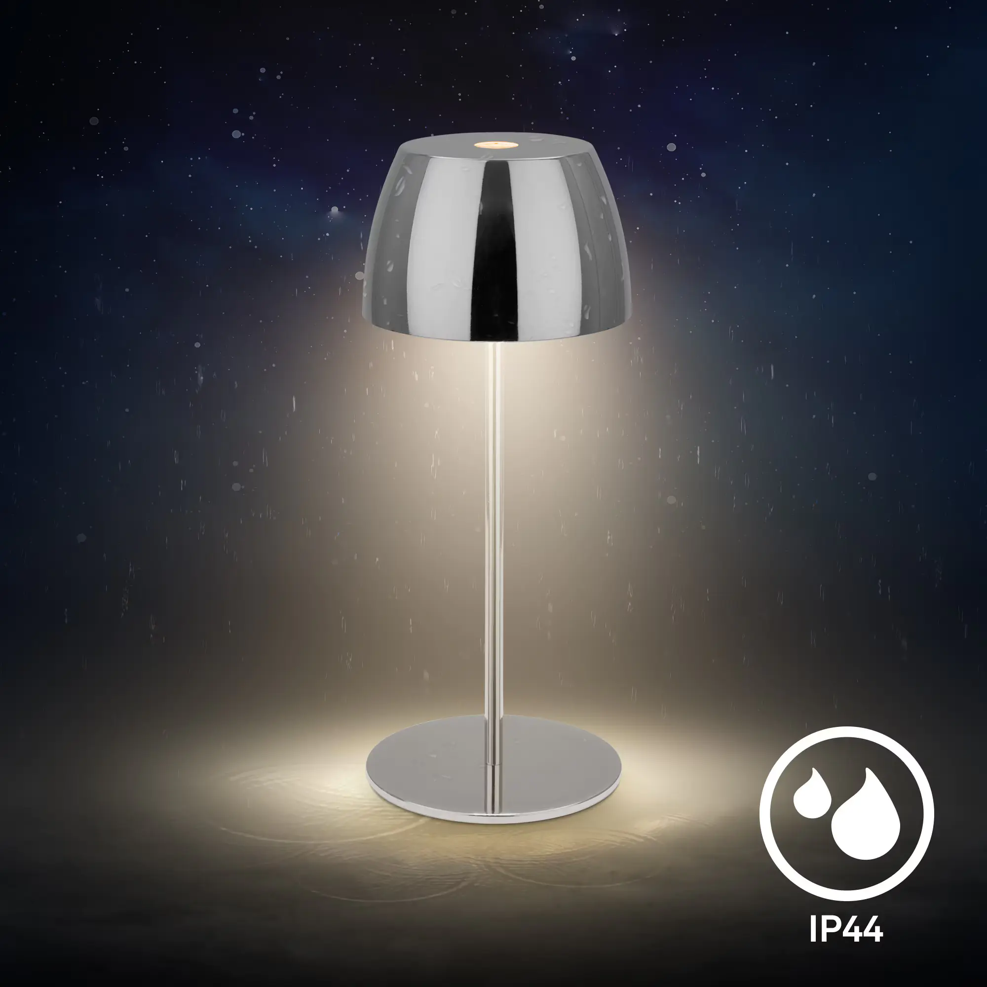 Brilloner LED-Tischlampe Serina unplugged 2,5W, dimmbar, IP44, chrom