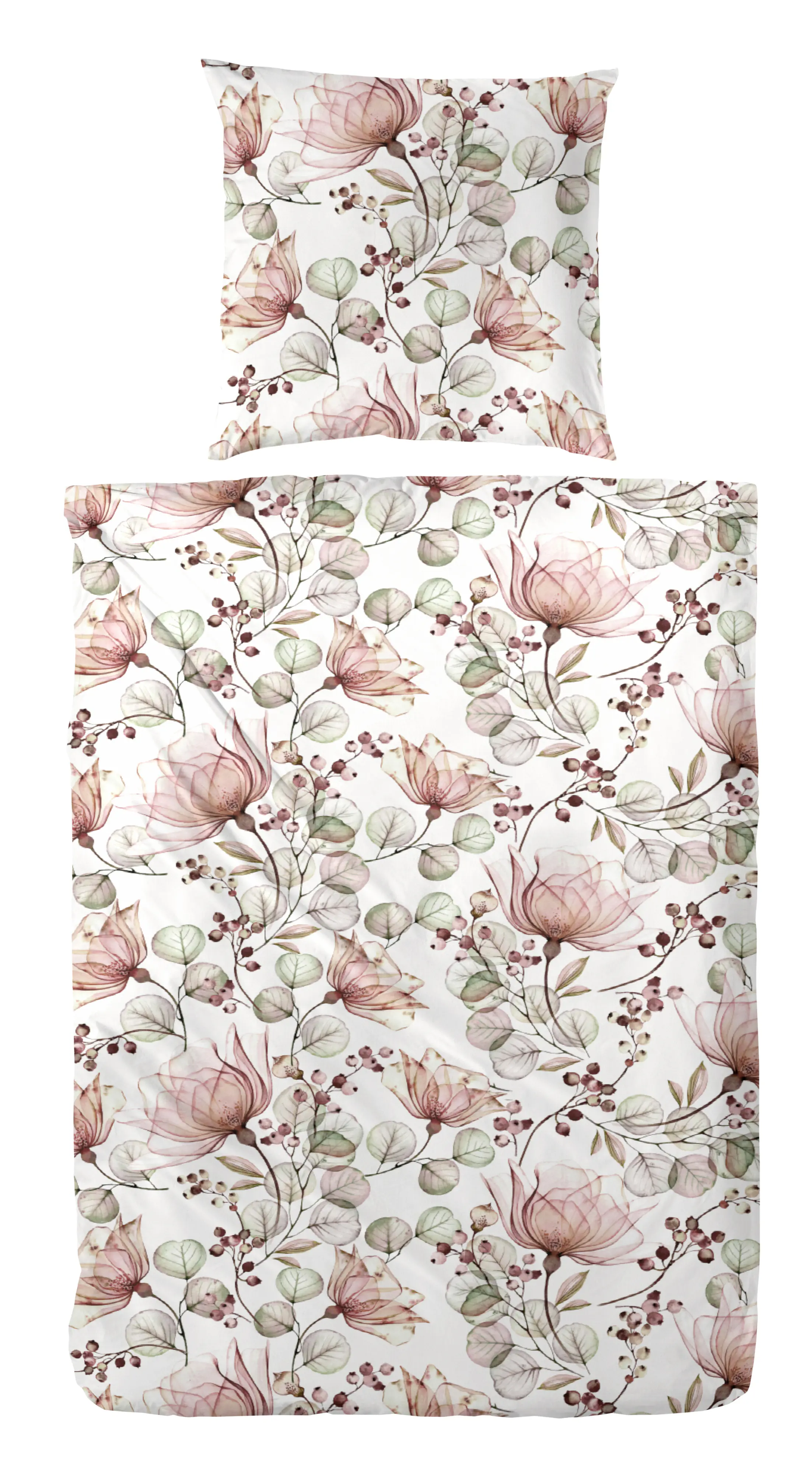 Mako Satin Bettwäsche Blumen 155 x 220 cm rot, grün