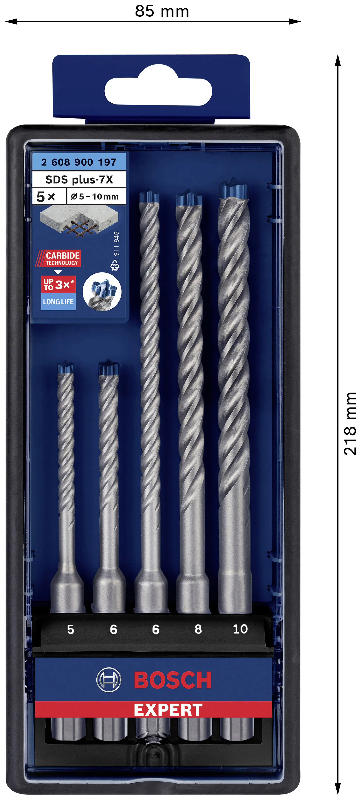 Bosch Expert SDS plus-7X Hammerbohrer-Set Ø 5, 6, 6, 8, 10 mm 5-teilig