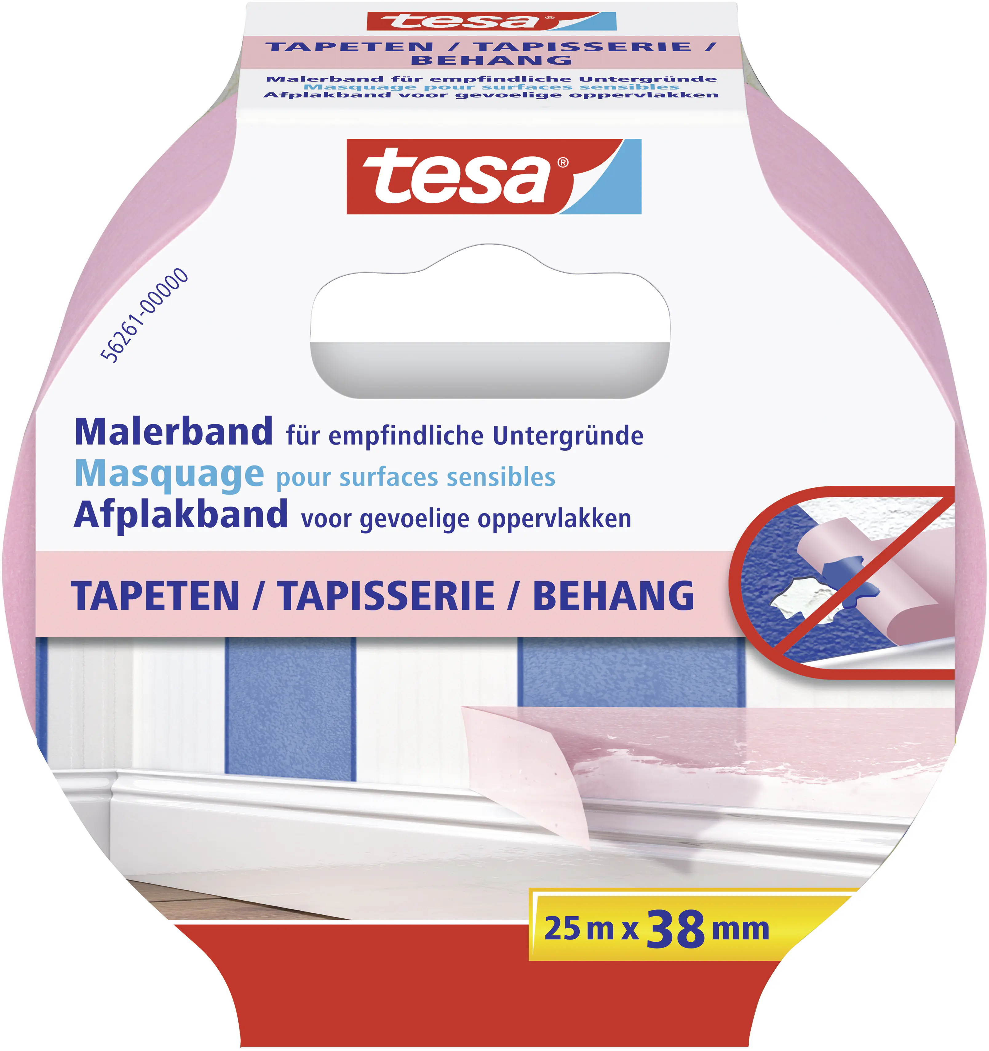 tesa Malerband Tapeten 25 m x 38 mm, rosa