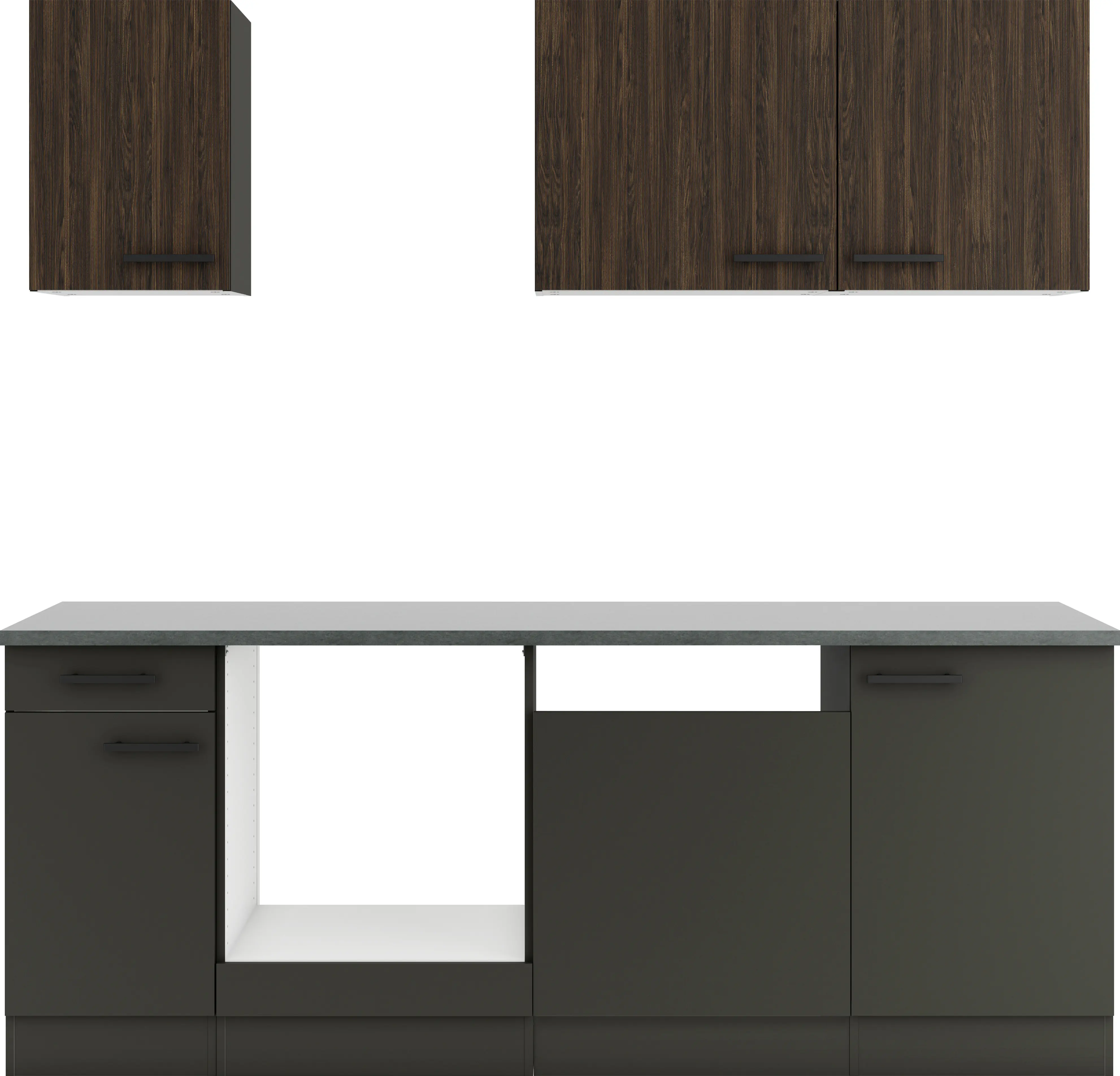 Optifit Küchenzeile Rimini 409/Madrid 420 ohne Geräte nussbaum/anthrazit 210 cm