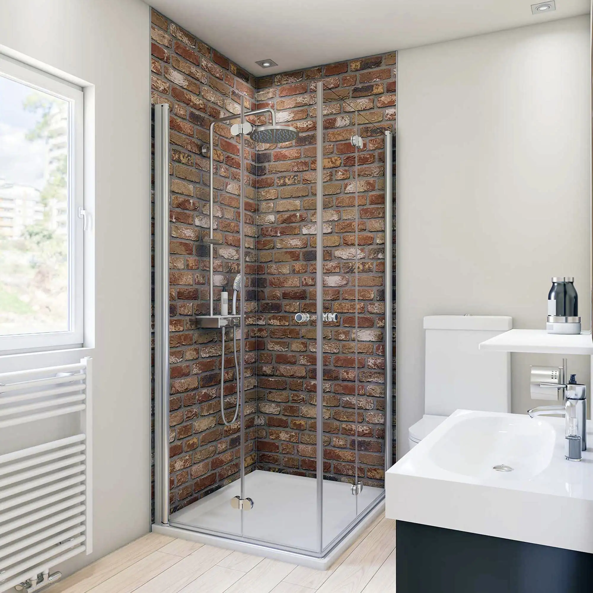 Breuer Duschrückwand Mauer-Optik Rot Dekor 100 x 255 x 0,3 cm