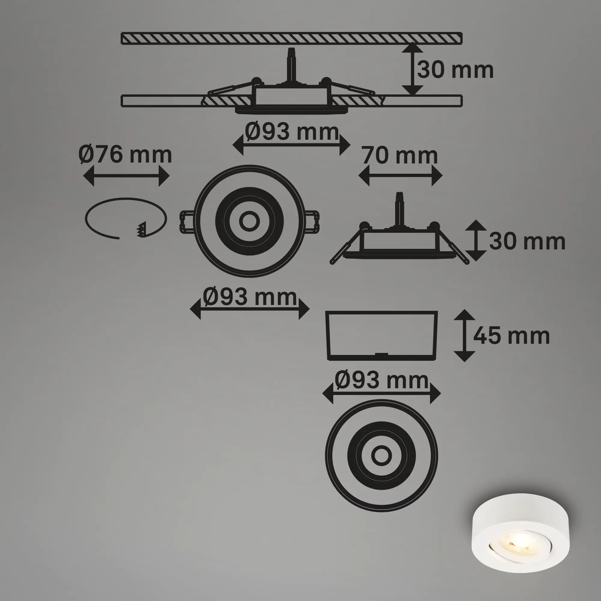 Briloner LED-Einbauleuchten 2in1 Mini Ein-& Aufbau 9W 500lm weiß dimmbar