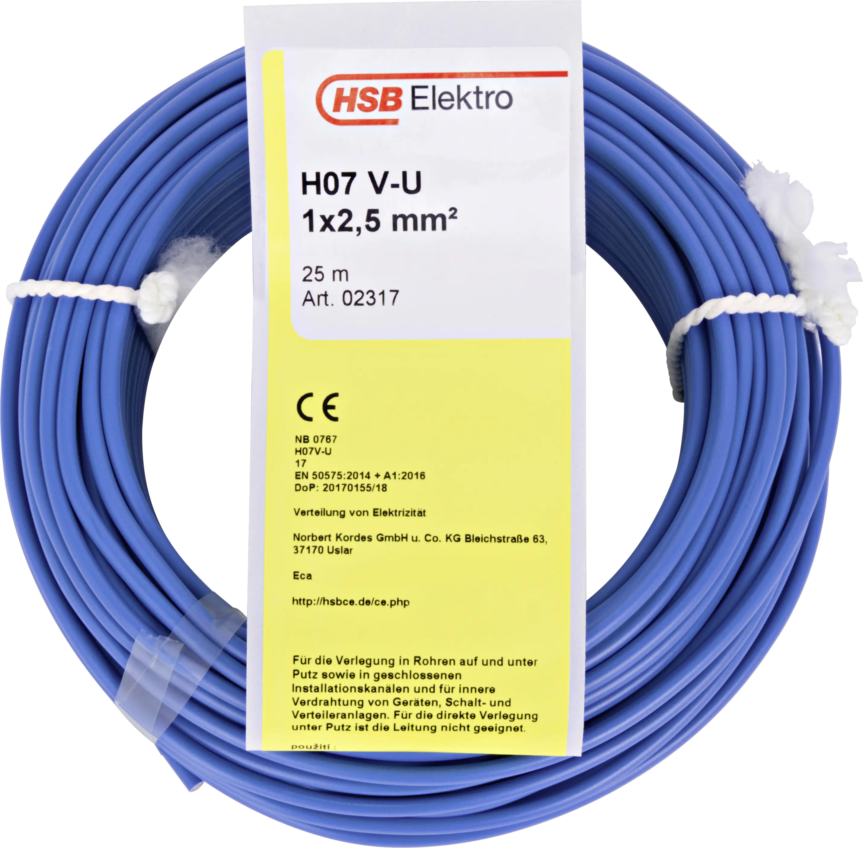 PVC-Aderleitung H07V-U 2,5, 25 Meter, blau