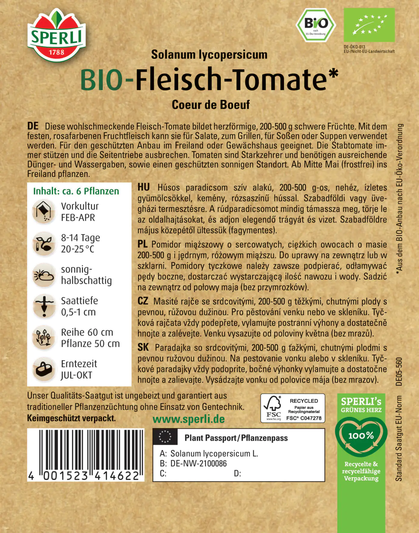 Sperli BIO Fleisch-Tomate Coeur de Boeuf