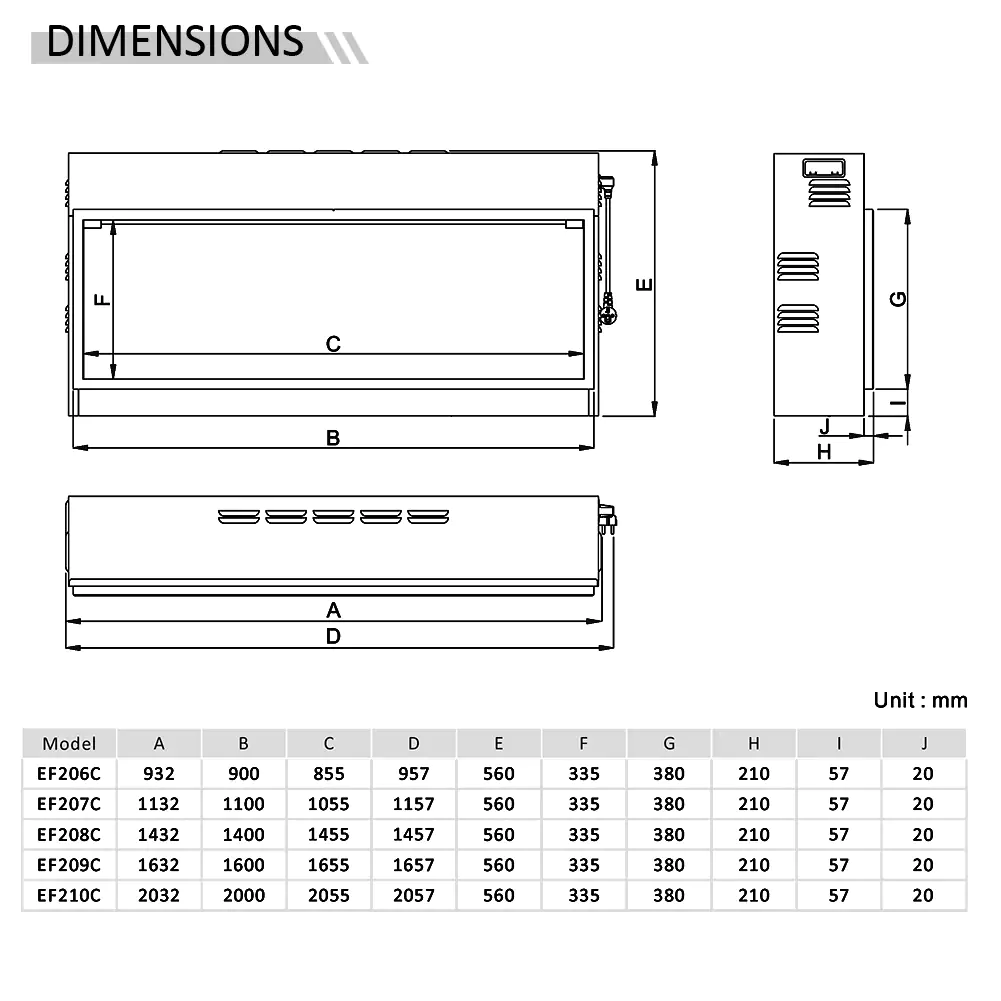 Balderia Elektrokamin schwarz Amazona 56 1000/2000 Watt 56 x 143,2 cm