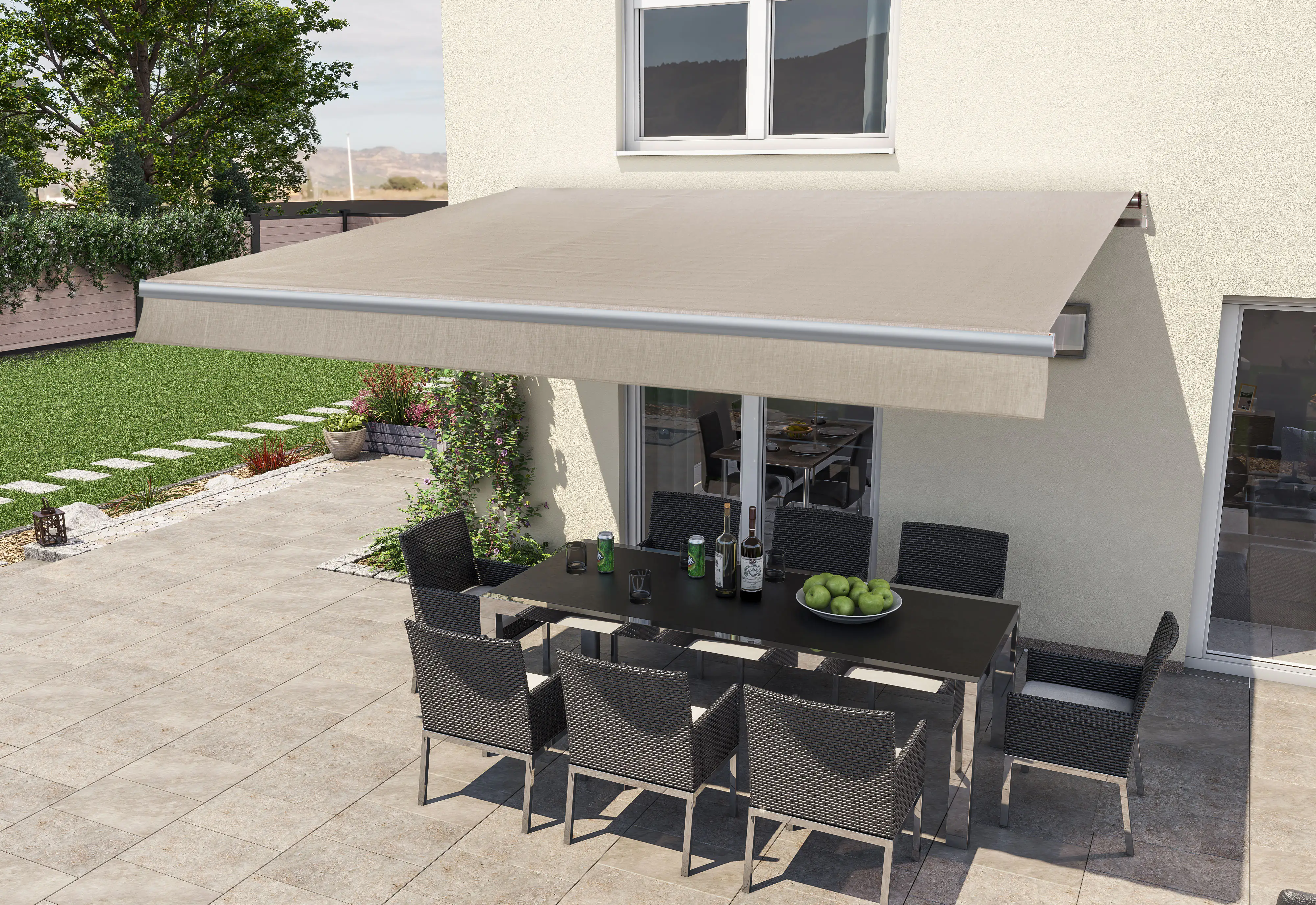 Gelenkarm-Markise Berlin mit Funkmotor beige Breite 400 cm Ausfall 250 cm
