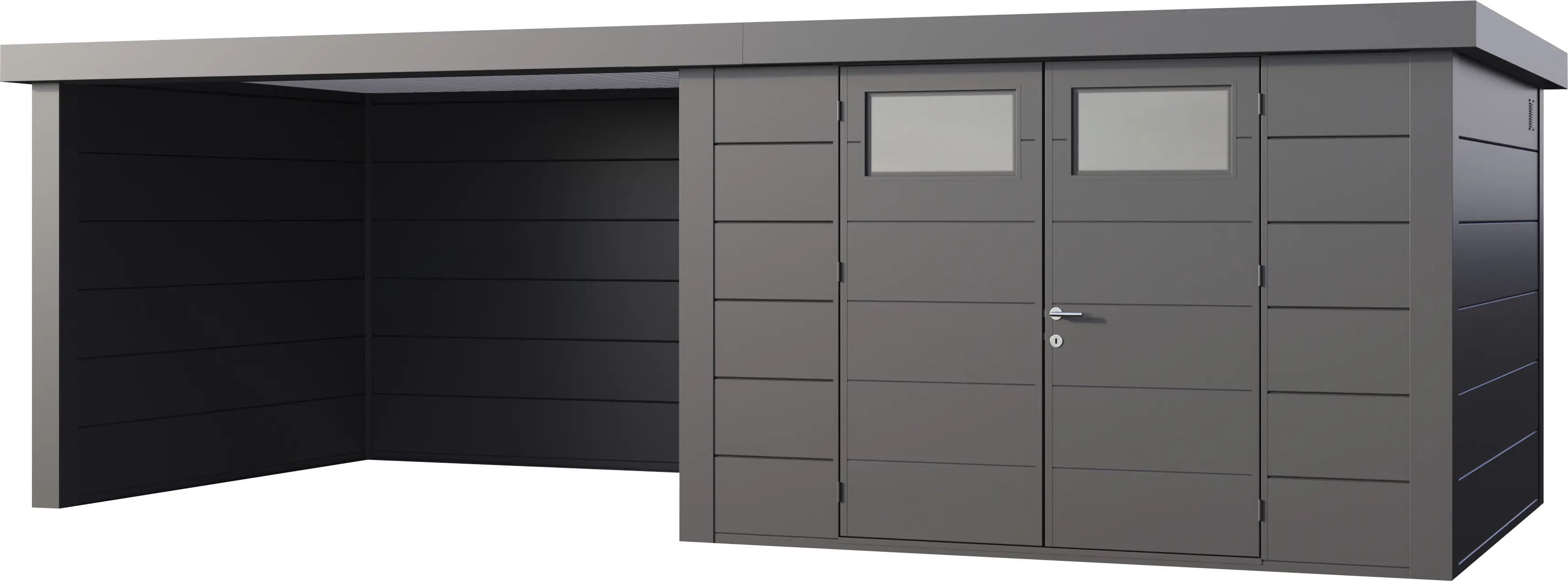 Telluria Gerätehaus Classico Lounge L 3330 links granitgrau 672 x 298 cm