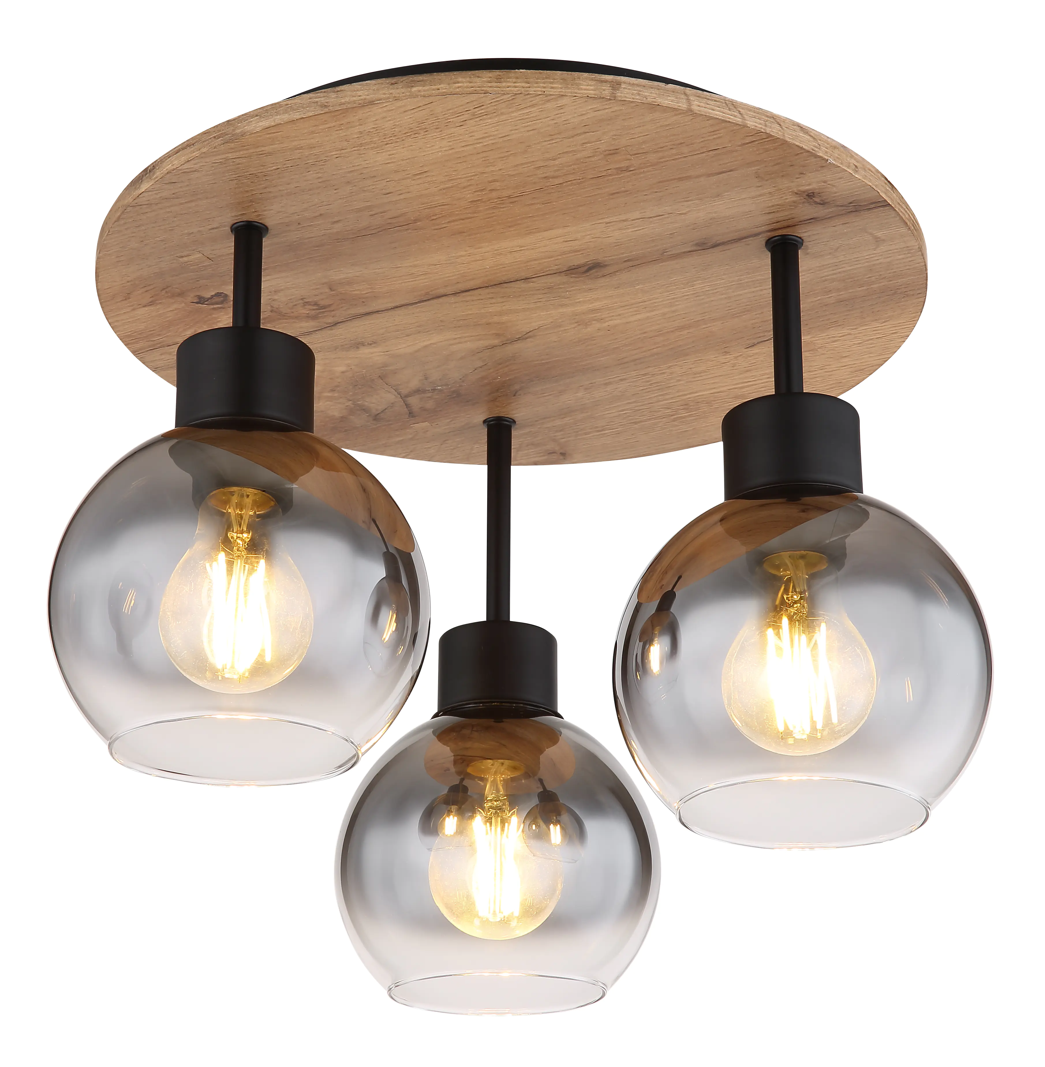 Globo 3er Deckenleuchte Moitas rauch schwarz holz Ø 38 cm 