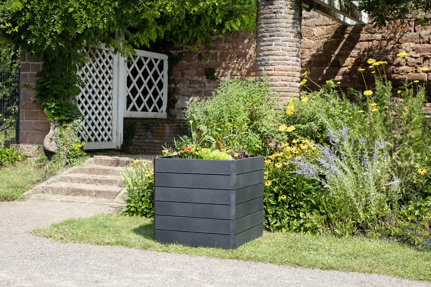 Garantia Hochbeet Ergo Quadro L 75 80 x 80 x 75 cm, stone, Wassersystem