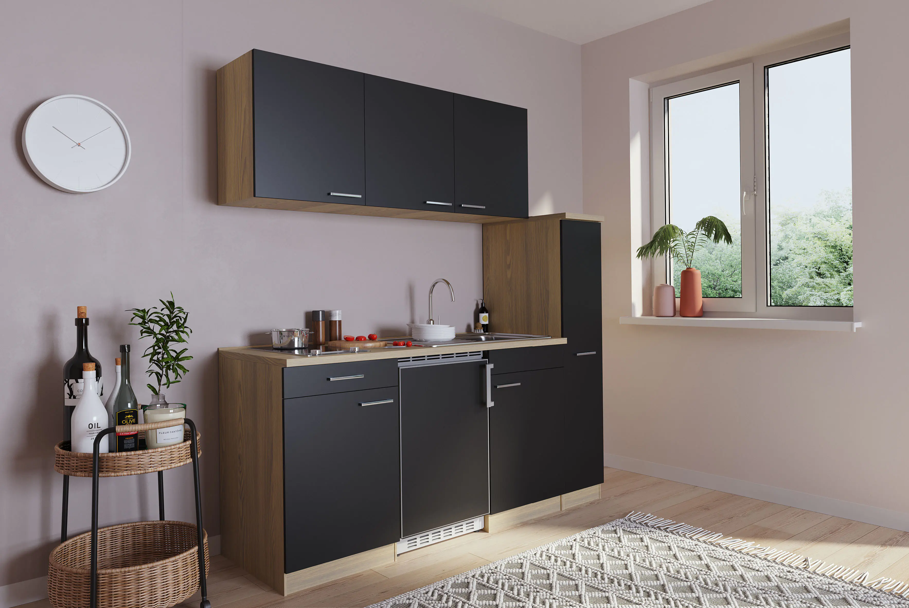 Respekta Economy Küchenzeile schwarz 180 cm KB180ESSC