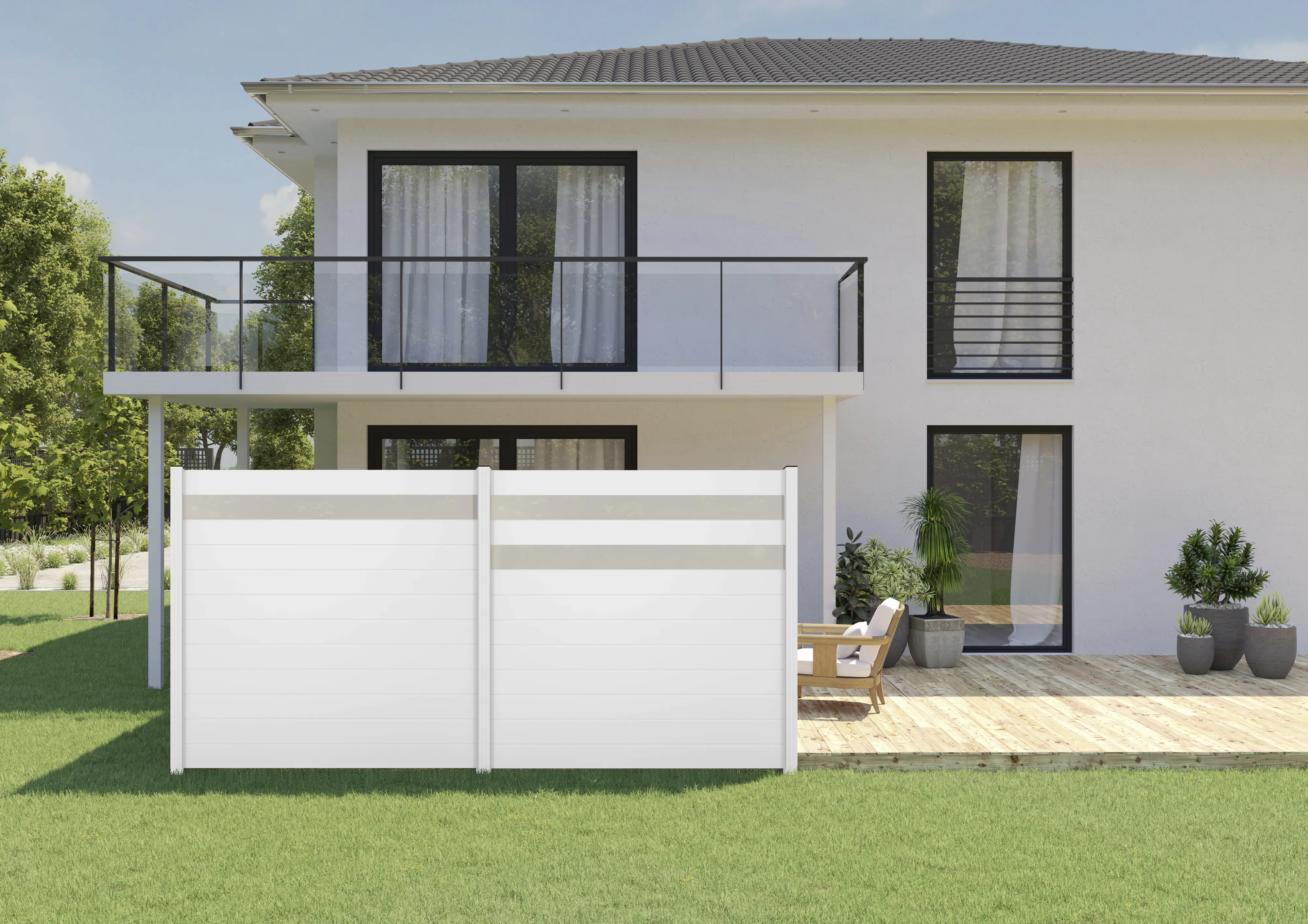 Ambiente Alu-Zaun Paneel 150 + ESG 8 mm 120 cm x 180 cm 22 mm stark
