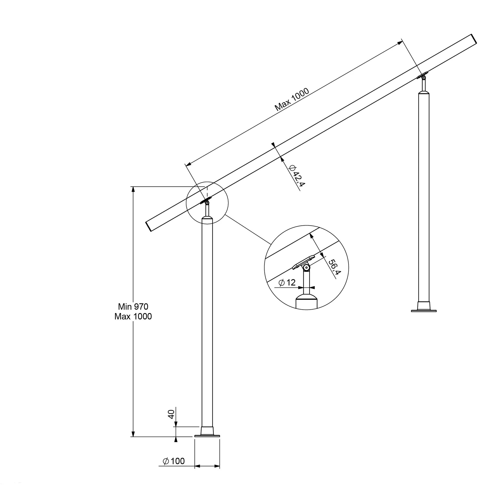 DOLLE Eingangsgeländer PS 512 Edelstahl 150 cm 2 Pfosten