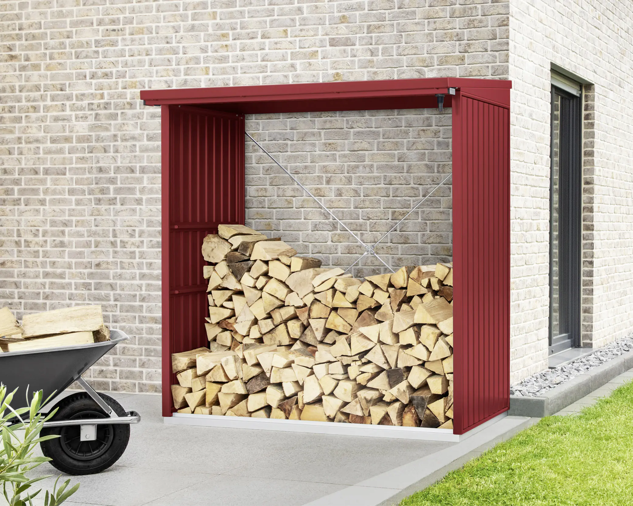 Ecostar Kaminholzregal Trend-V Typ 2, purpurrot, mit Verstrebung