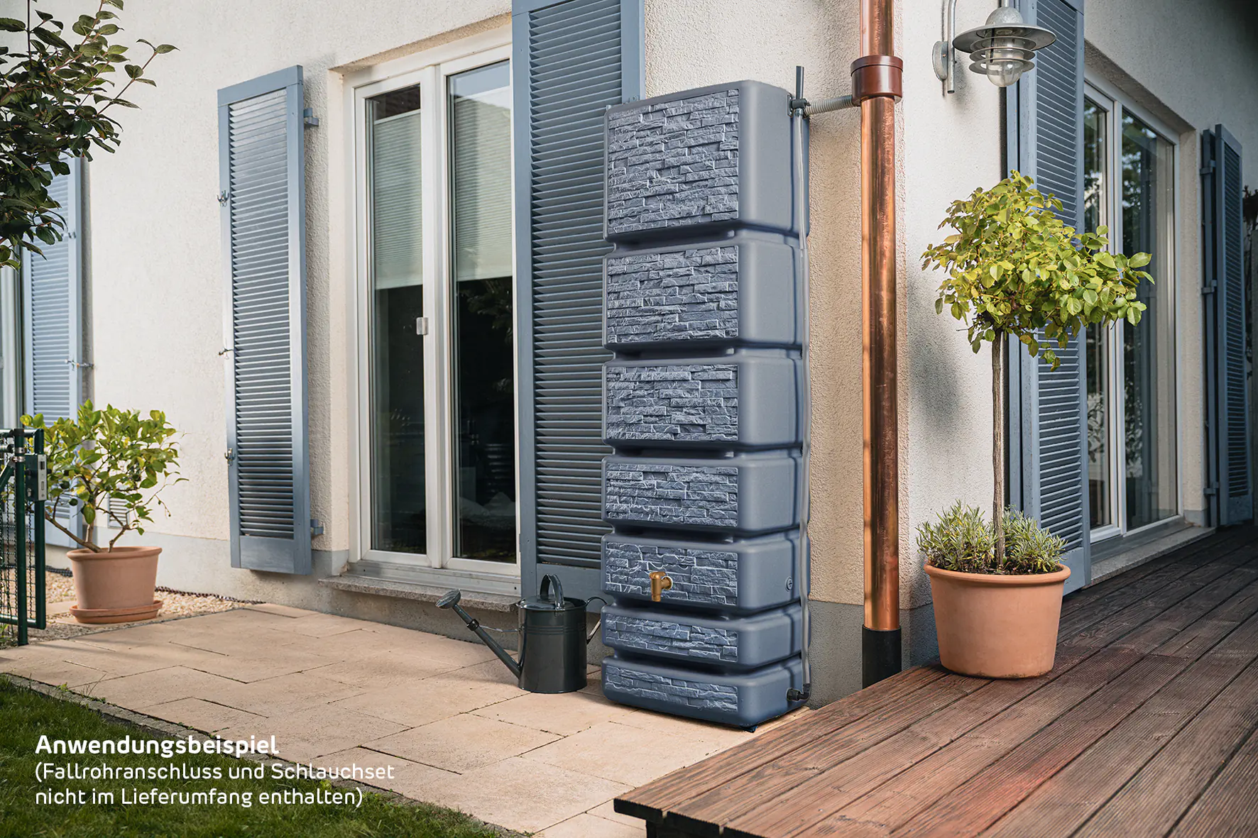 4rain Regenwasser-Wandtank Slim Stone Decor graphite grey 350 L