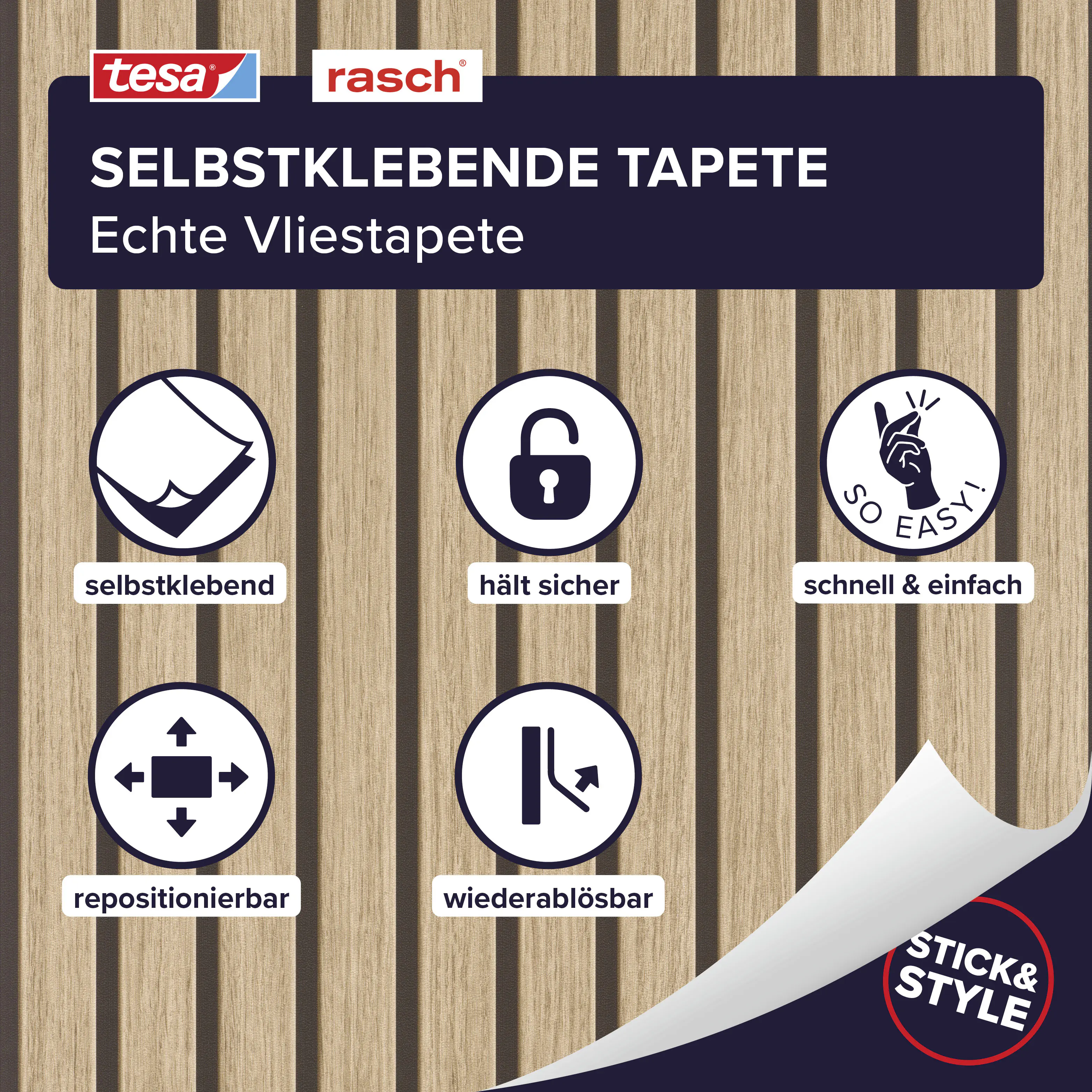 Tesa x Rasch selbstklebende Tapete Akustikpaneele Optik braun beige 6 x 0,53 m