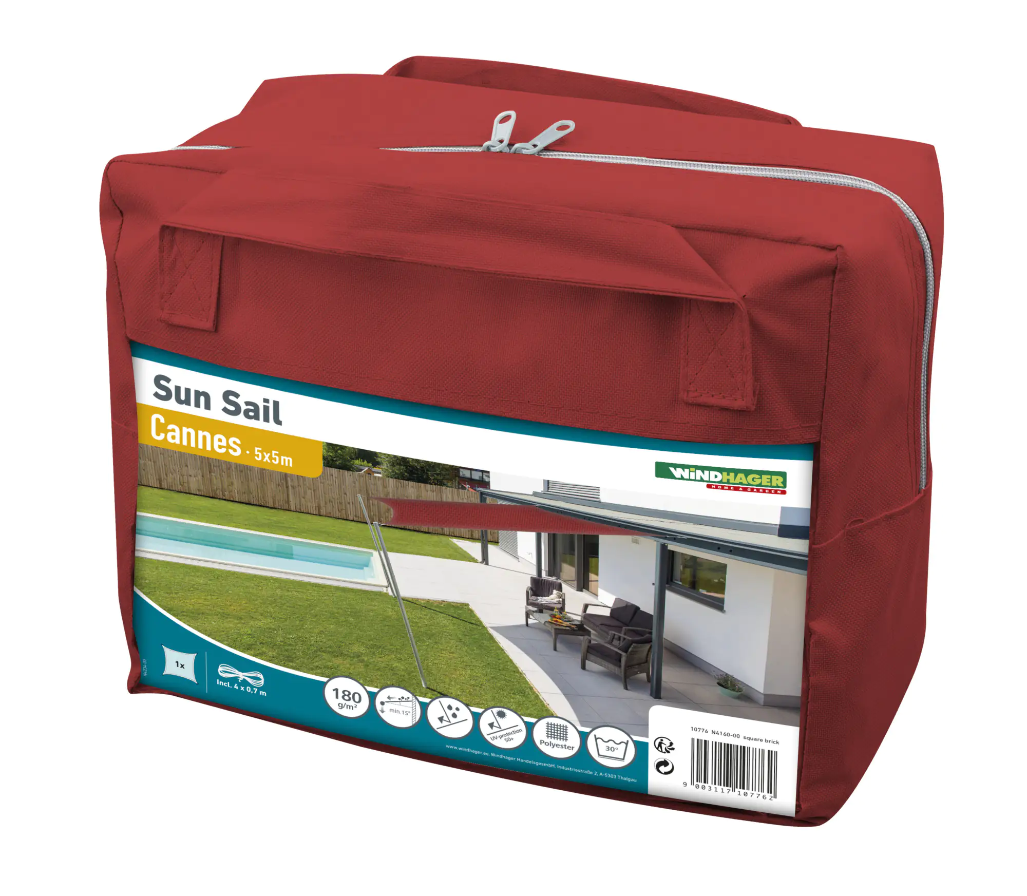 Windhager Sonnensegel Cannes brick 5 x 5 m