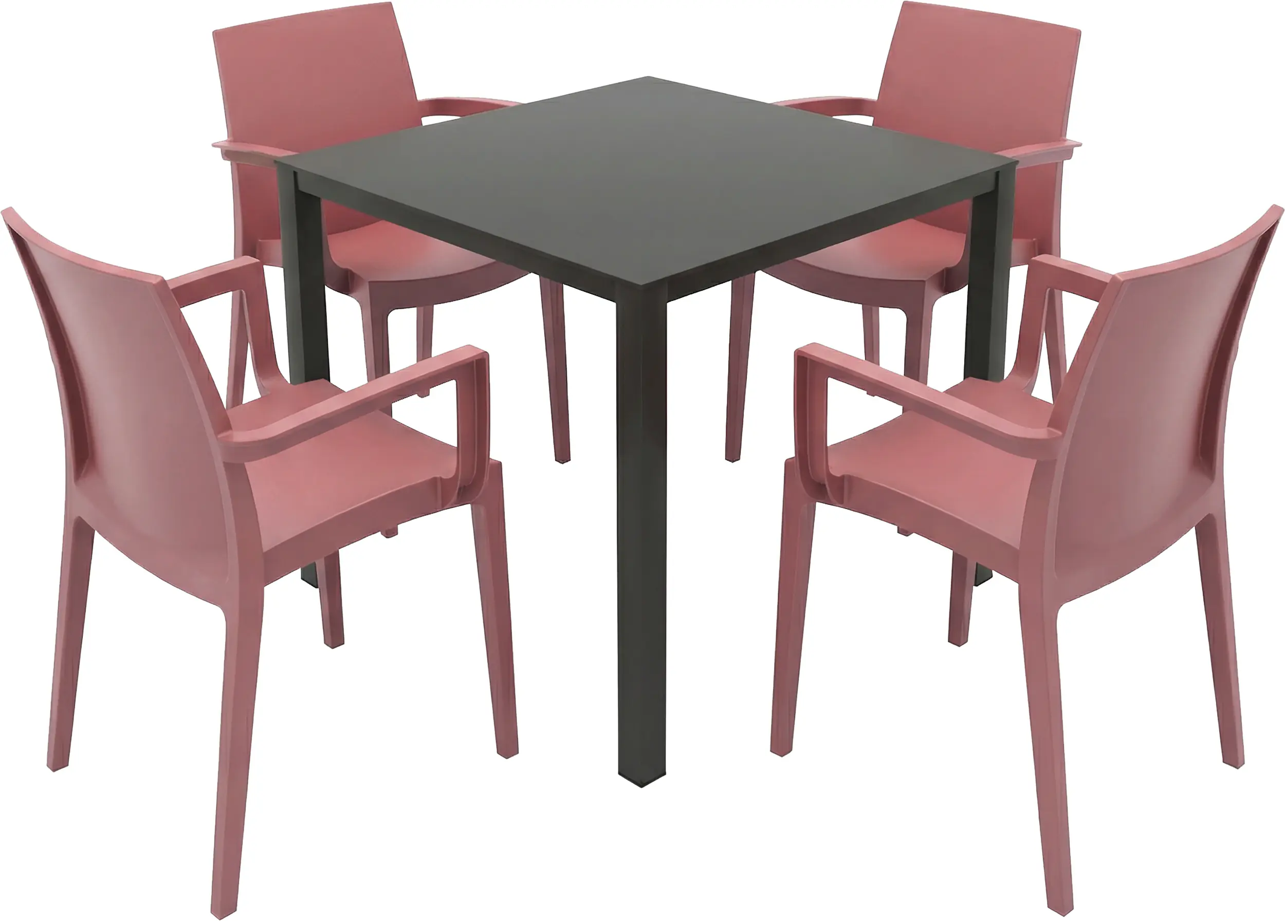 Grandsoleil Garten-Essgruppe Brunch/Venice 4 Personen Stahl/Kunststoff mit Armlehne marsalarot/schwarz