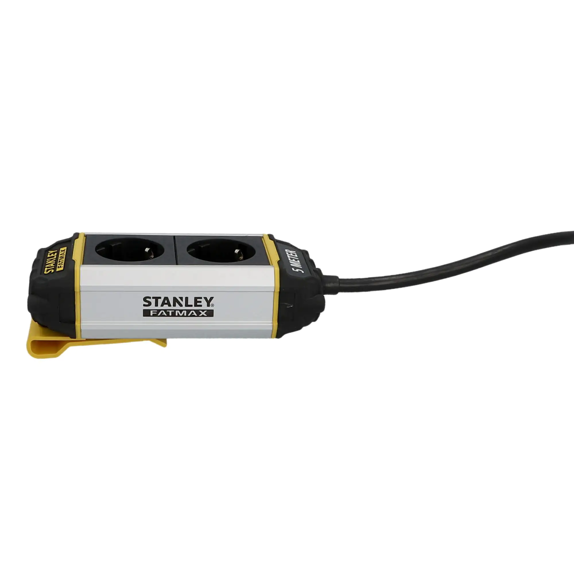 Stanley Steckdosenleiste 2-fach 5m mit Befestigungsclip, schwarz
