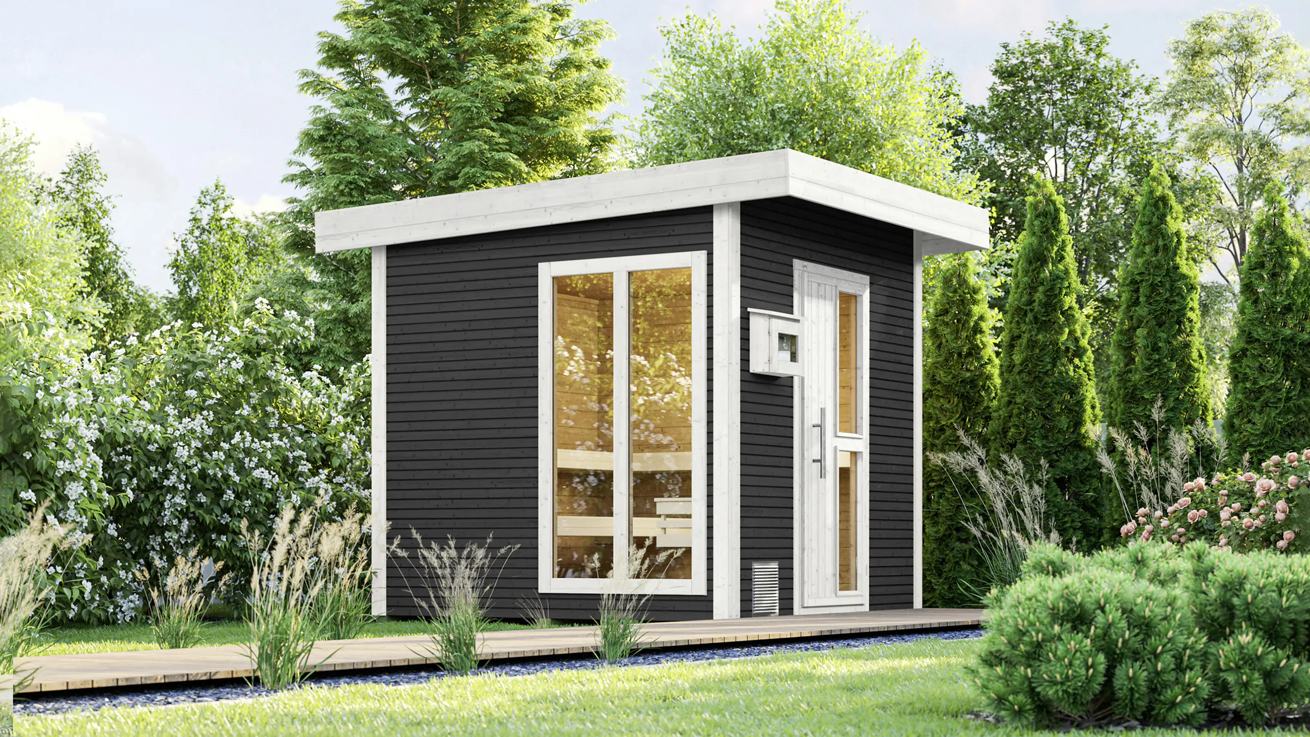 Weka Gartensauna Kuopio anthrazit 5,66 m² inkl. 9 kW Ofen BioS