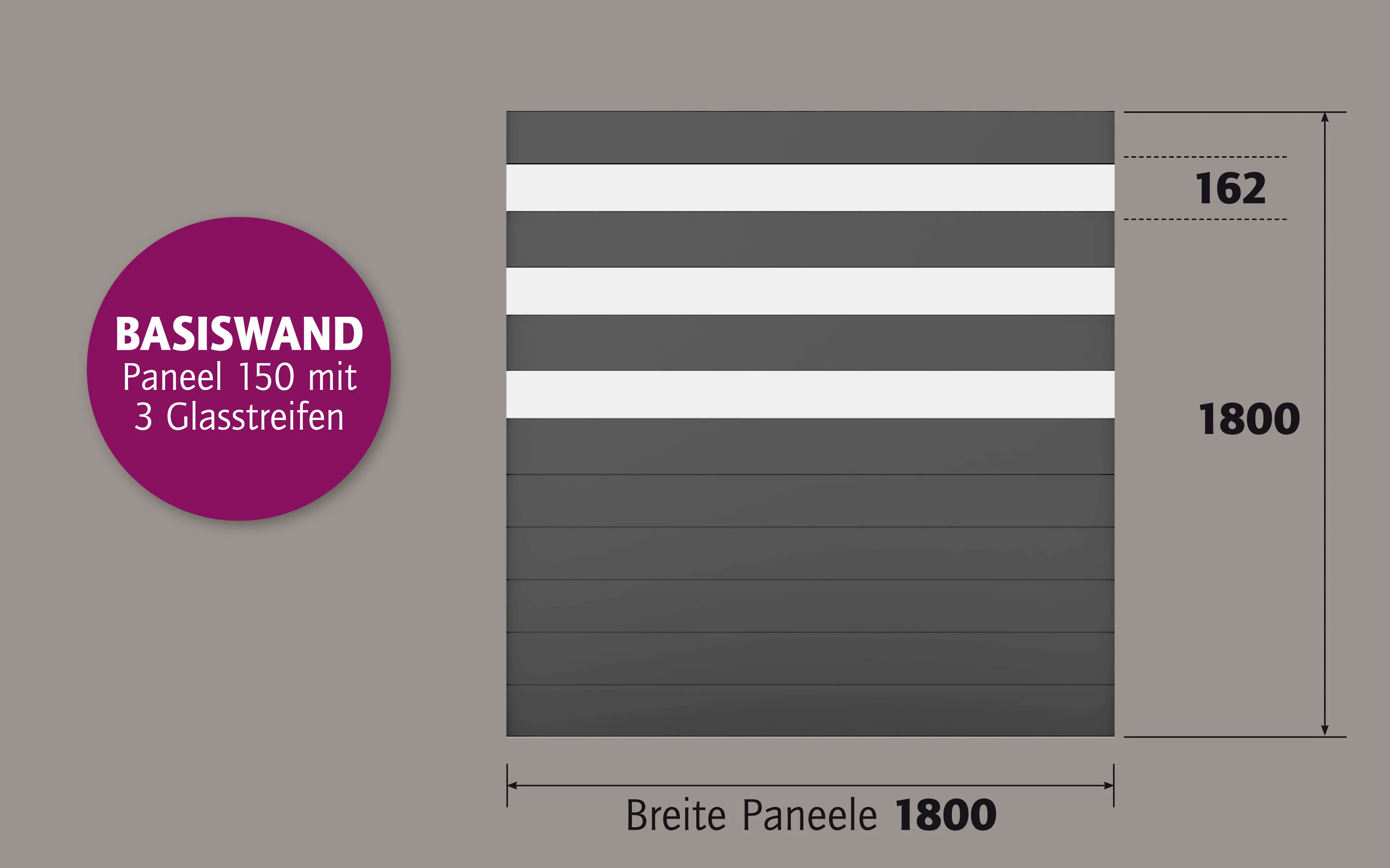 Ambiente Alu-Zaun Paneel 150 + ESG 8 mm 180 cm x 180 cm 22 mm stark