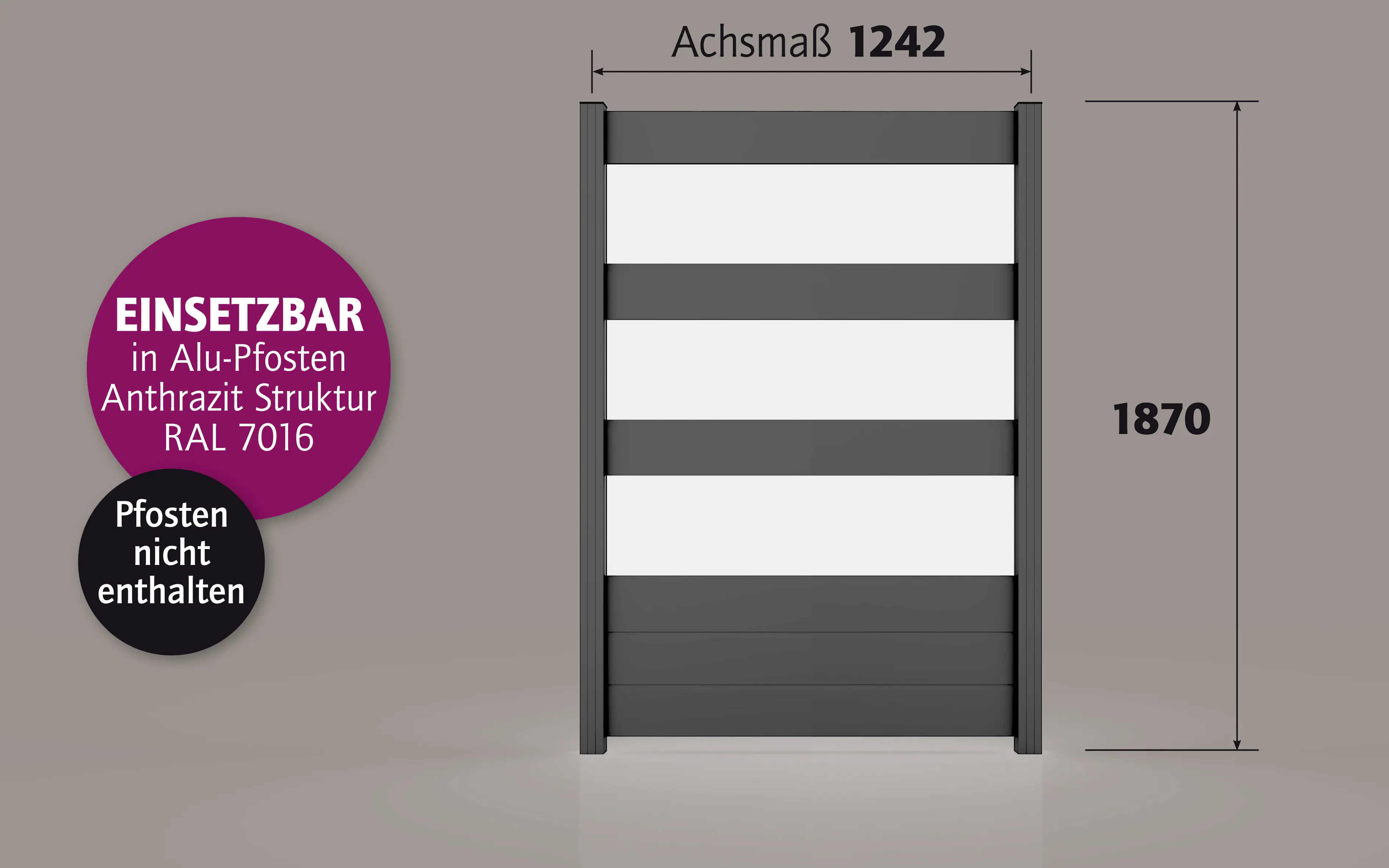Ambiente Alu-Zaun Paneel 150 + ESG 8 mm 120 cm x 180 cm 22 mm stark