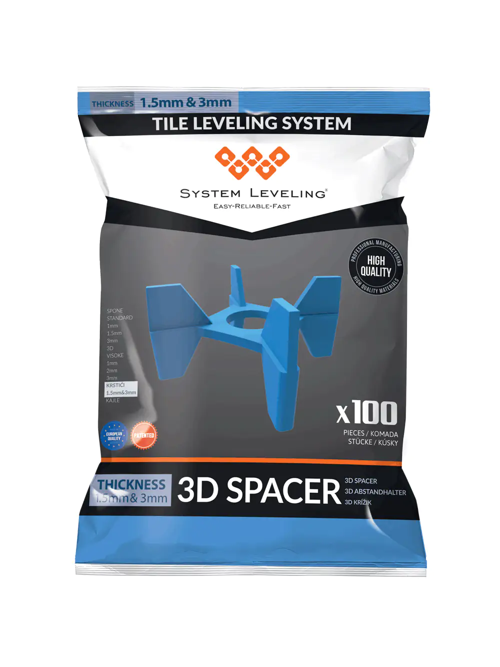 System Leveling 3D-Fugenkreuz Fugenbreite 1,5 & 3 mm - 100 Stk.