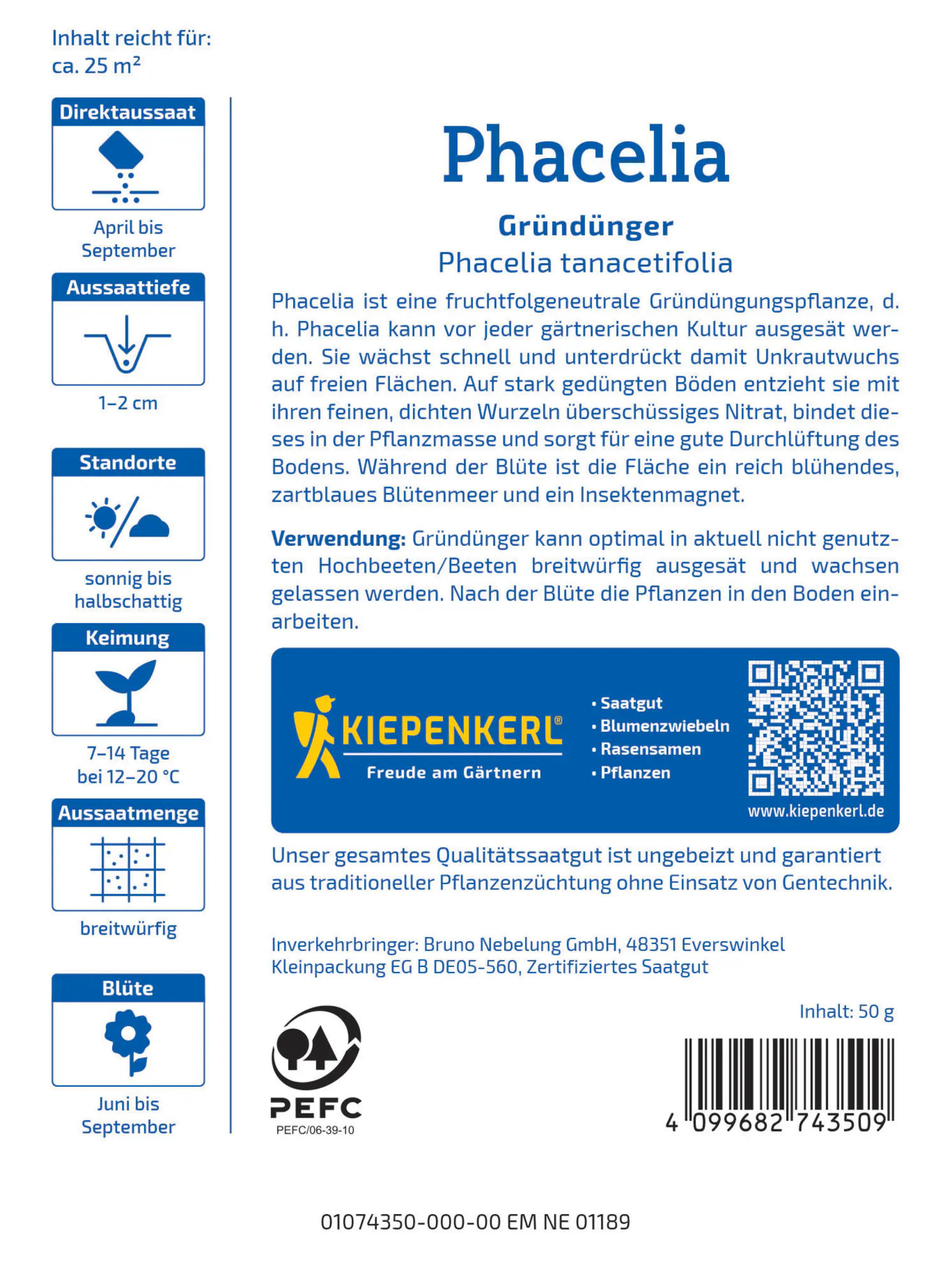 Kiepenkerl Gründünger Phaceliasamen Bienenfreund für ca. 25 m²