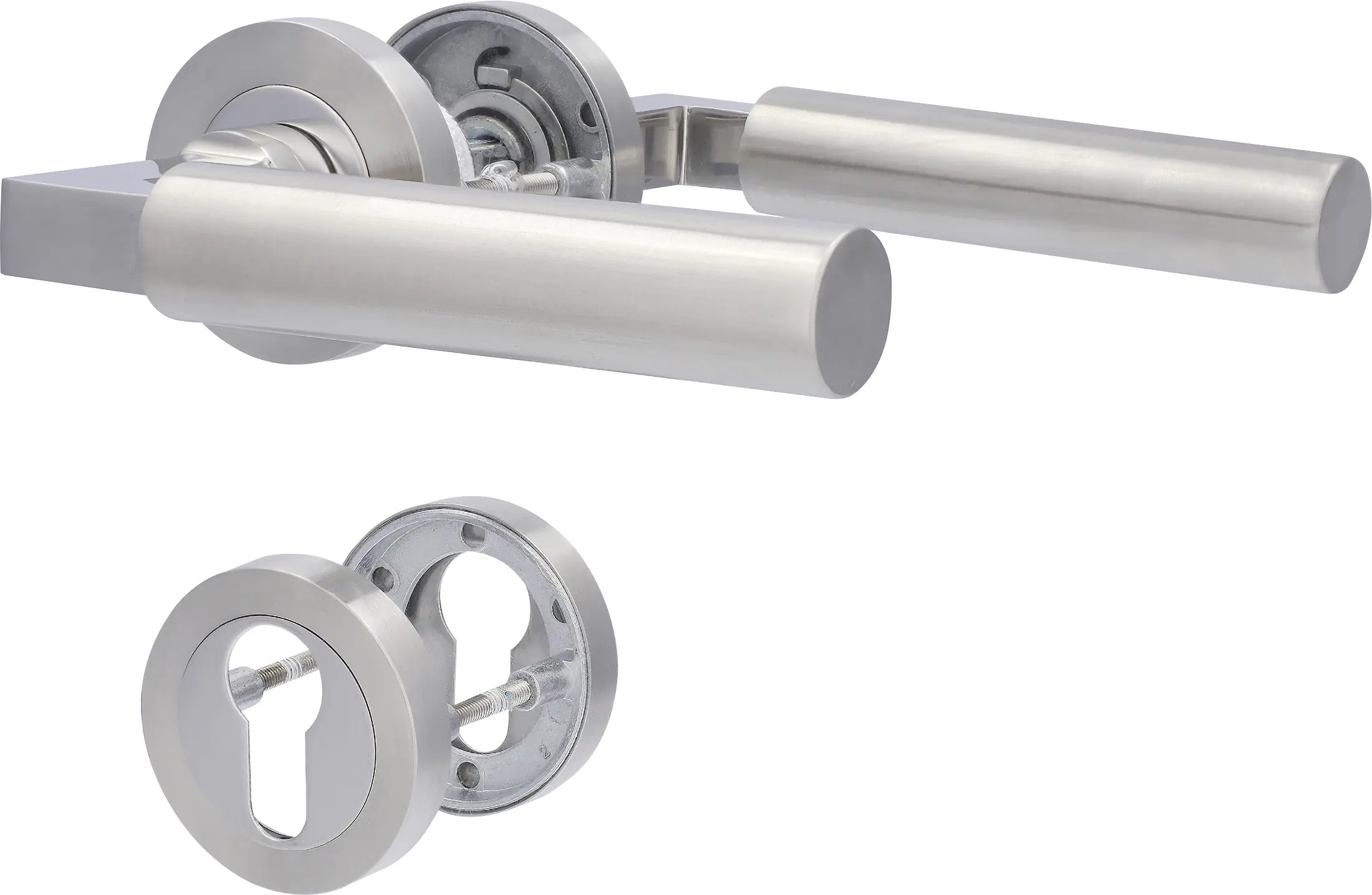 Südmetall Türgriff-Garnitur Rosette Solid 2 PZ Edelstahl poliert/satiniert silber Ø 52mm