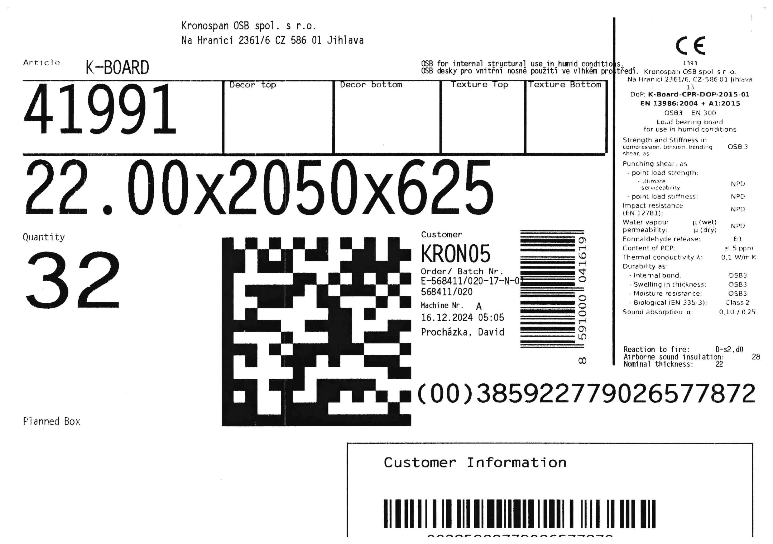 OSB-3 Nut- und Feder Verlegeplatte 22 mm 205 x 62,5 cm 22 mm ungeschliffen