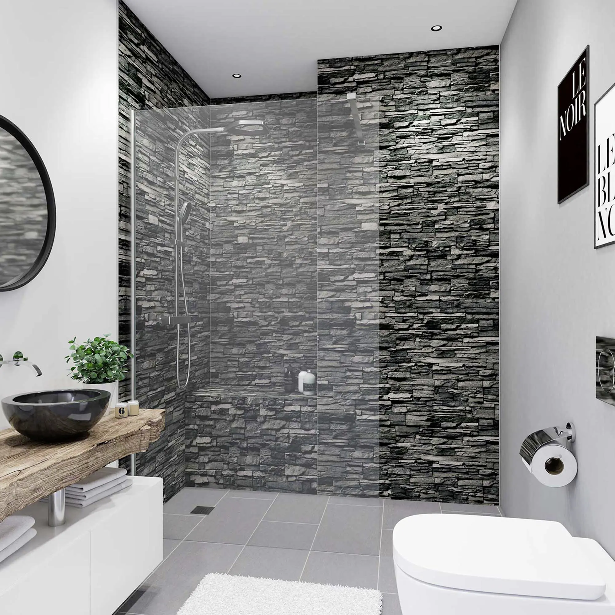 Breuer Duschrückwand Mauer-Optik dunkel Dekor 150 x 255 x 0,3 cm