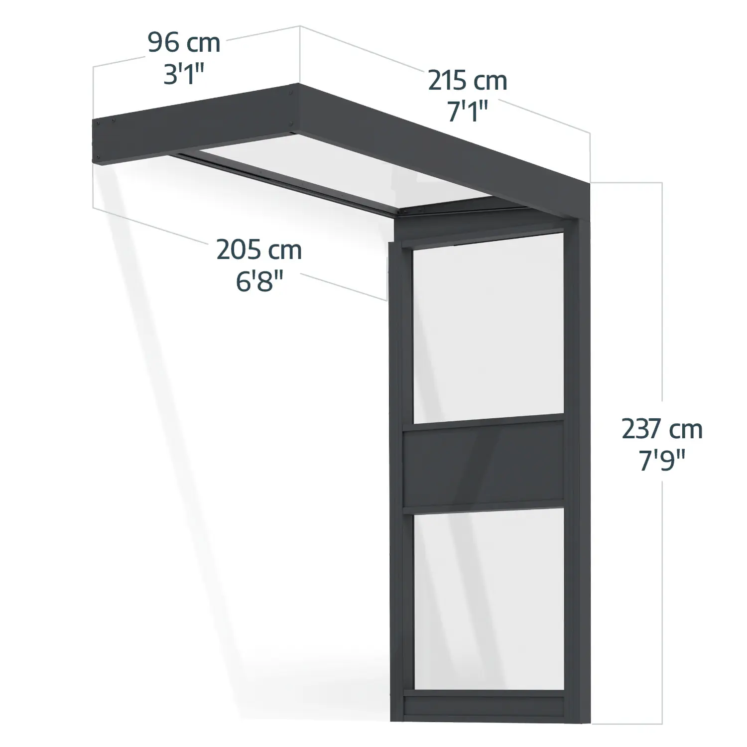 Canopia Vordach Sophia 215 x 95 cm Klar grau + Seitenteil