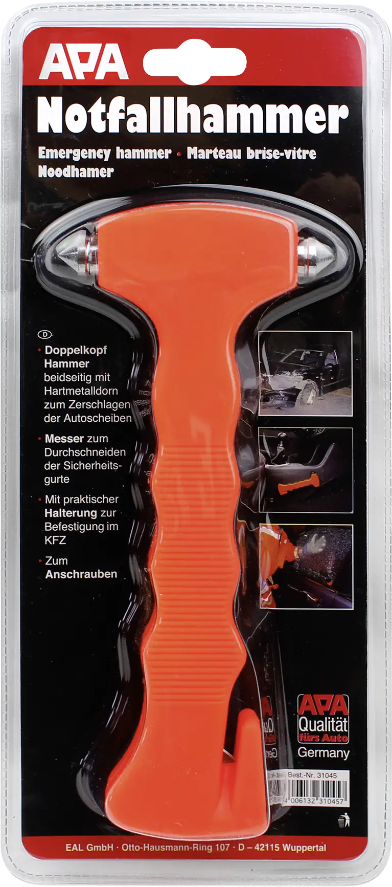 APA Doppelkopf Notfallhammer orange 20x7,5x3cm