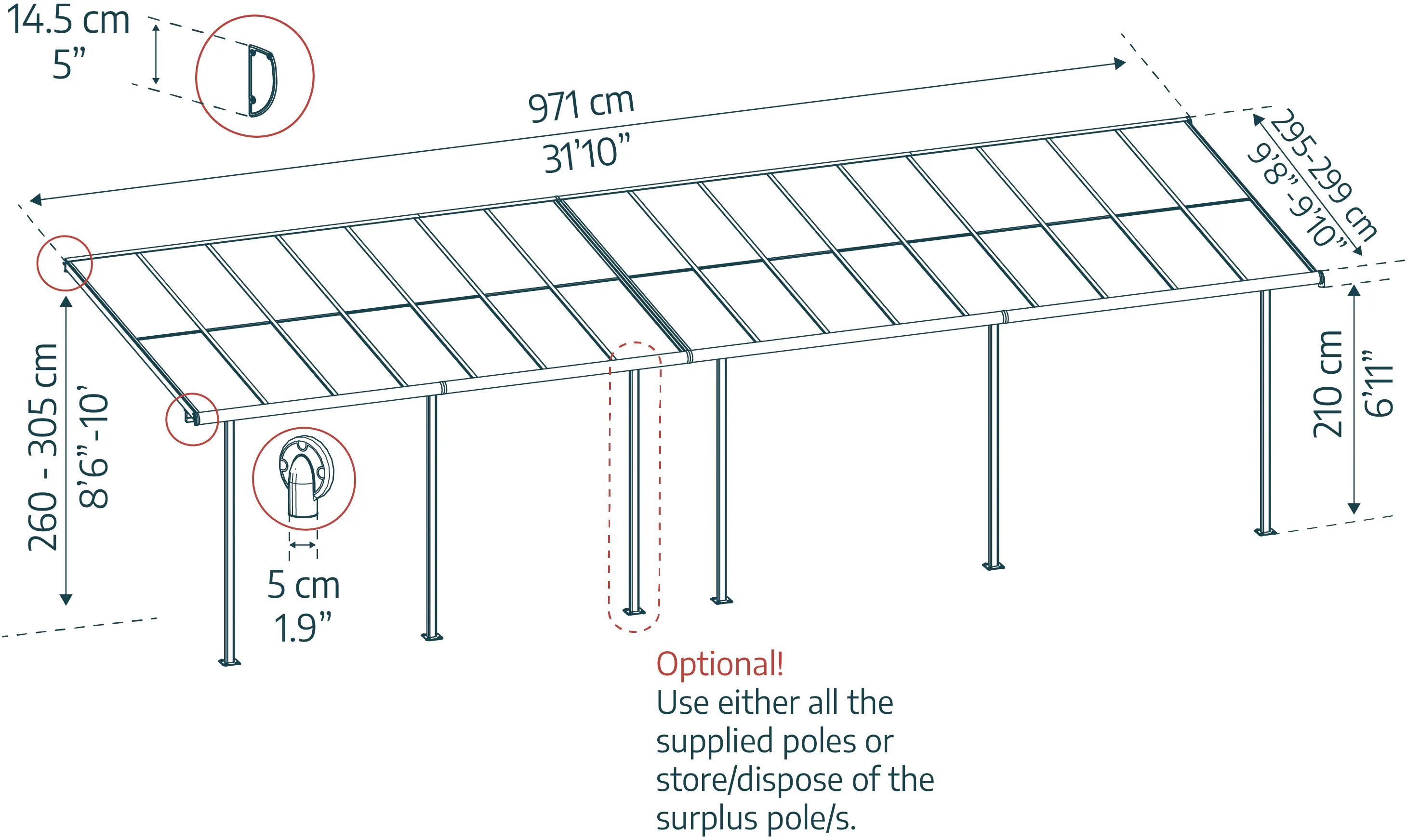 Canopia Terrassenüberdachung Sierra Cabrio 971 x 295 cm grau 